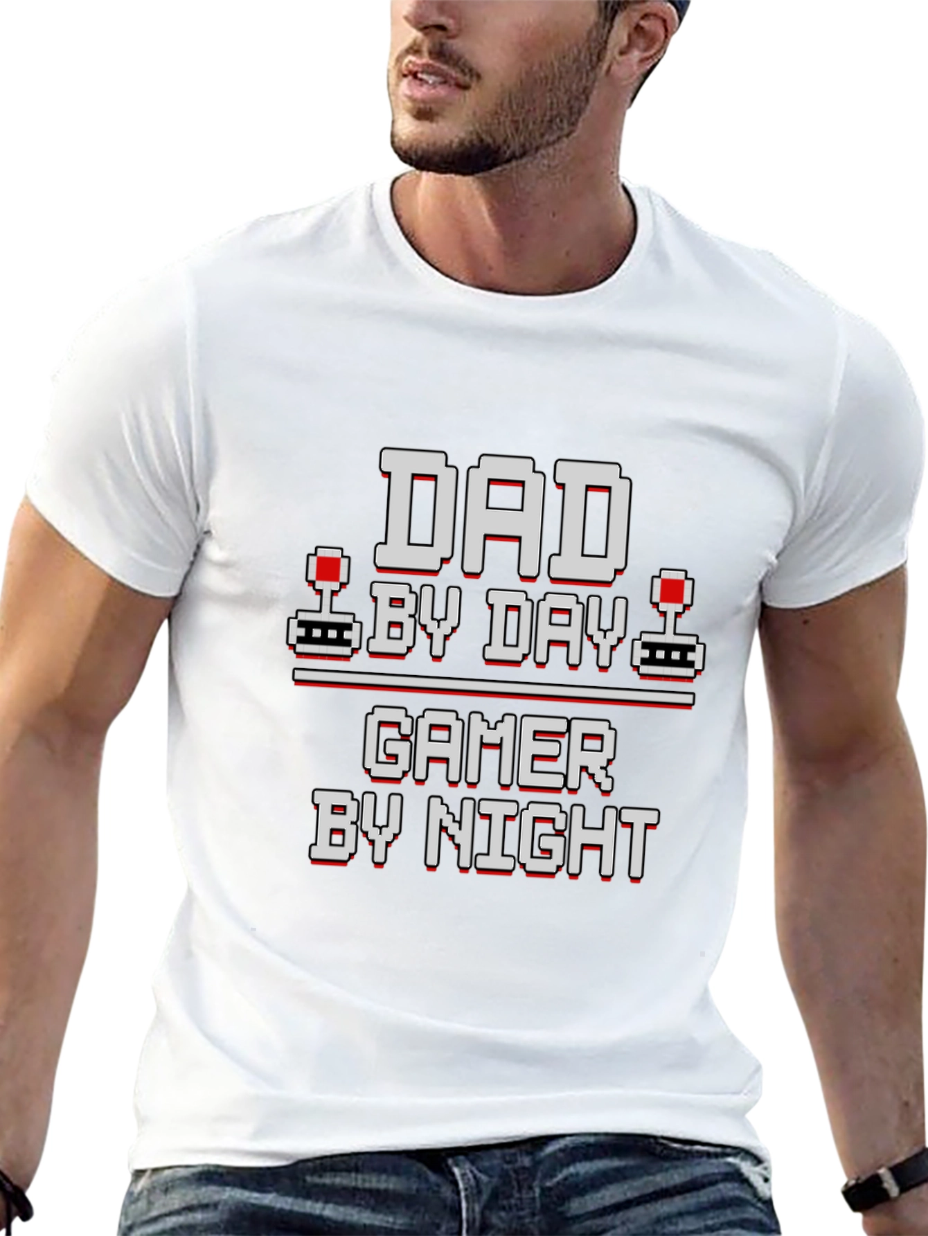 Black Dad By Day Gamer By Night Black Graphic Tee view 13