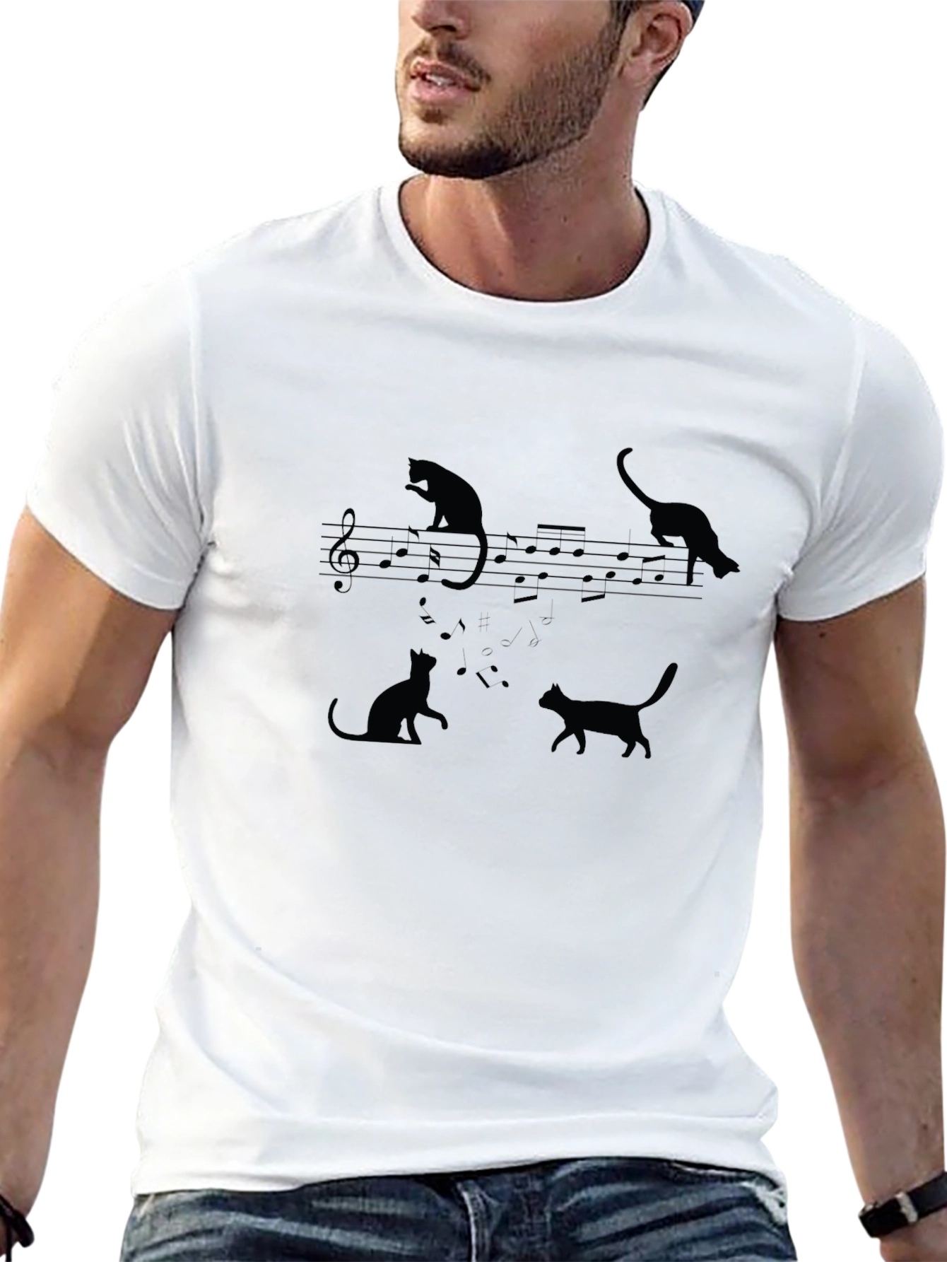 Black Cats On Music Staff T-Shirt view 13