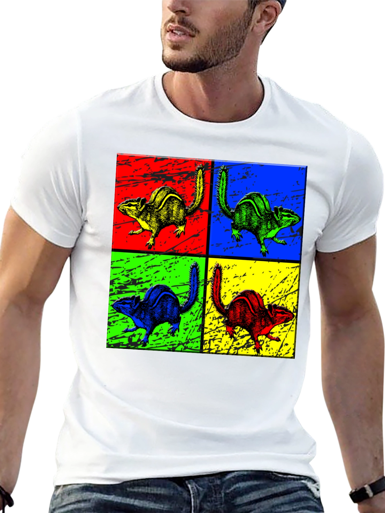 Black Pop Art Chipmunk Graphic Tee - Unique Animal Print Shirt view 13