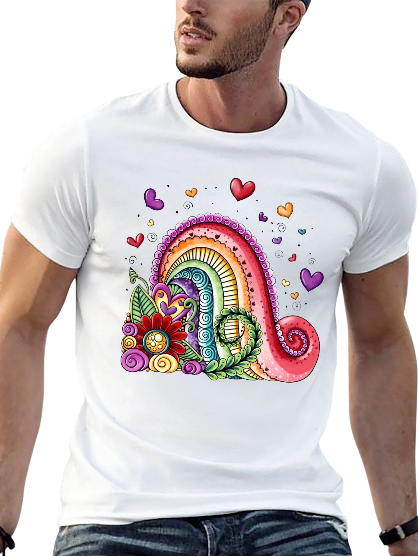 Black Colorful Rainbow Hearts Graphic Tee view 13