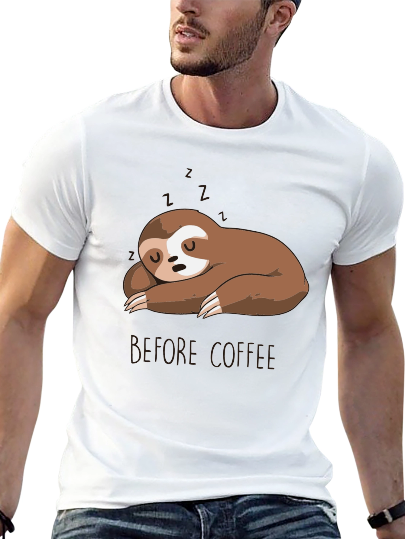 Black Sleeping Sloth Before Coffee T-Shirt view 13