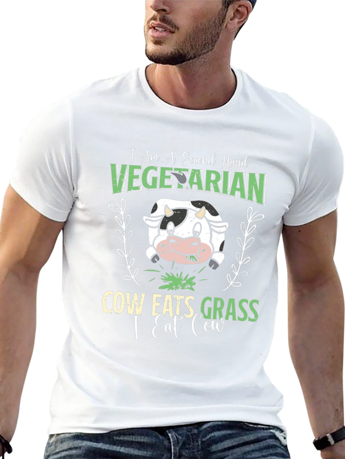Black Second Hand Vegetarian Funny Cow Graphic T-Shirt view 13