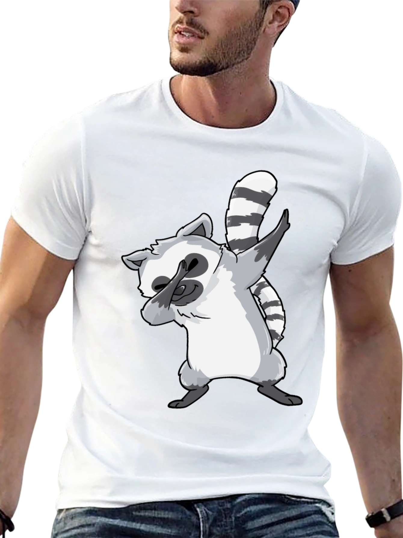 Black Dabbing Raccoon Graphic Tee - Cool & Fun Design view 13