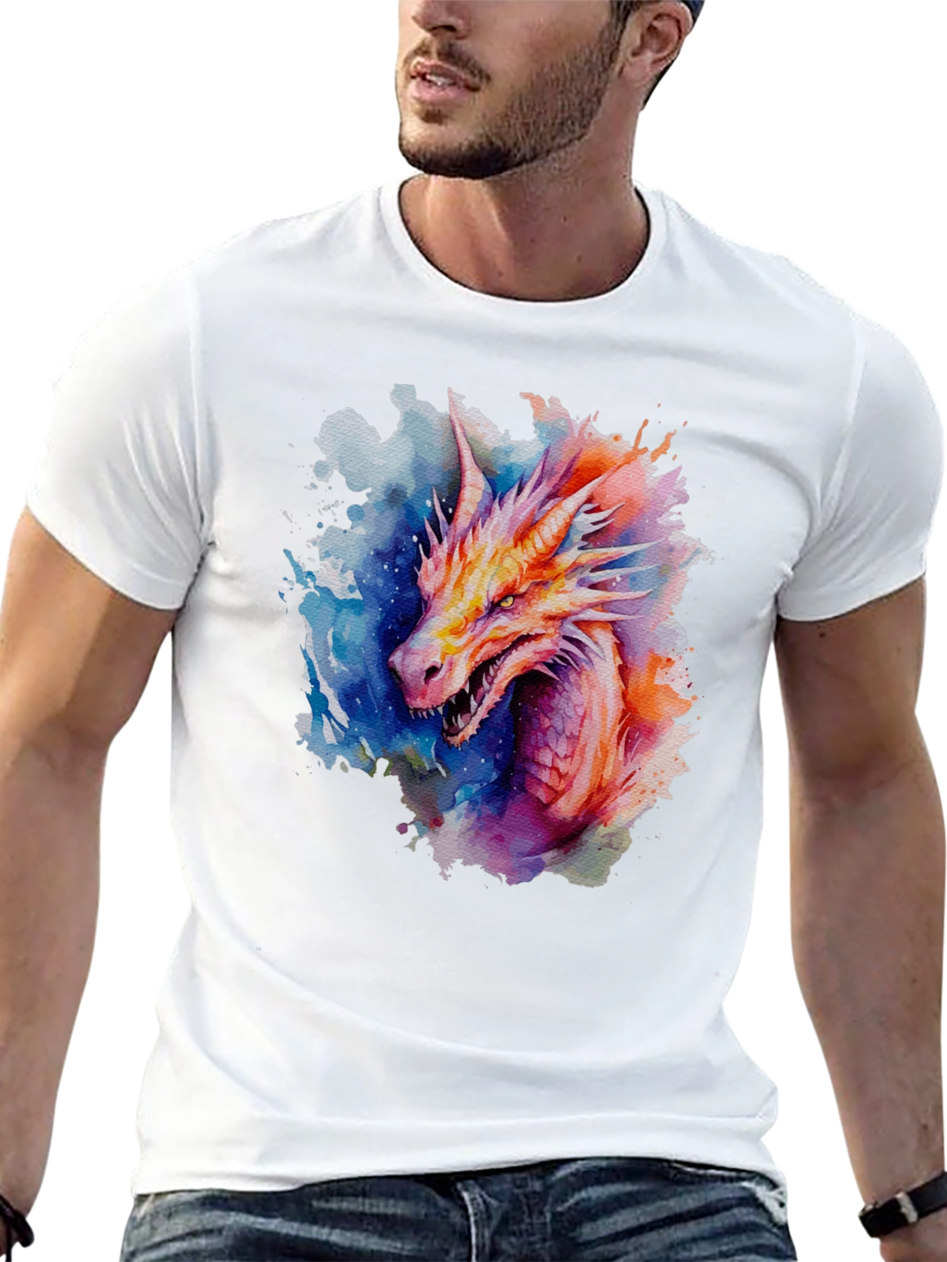 Black Watercolor Dragon Graphic Black T-Shirt view 13