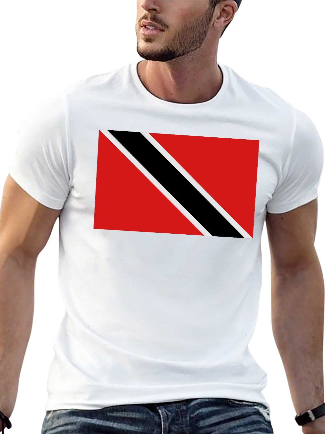Black Trinidad & Tobago Flag T-Shirt - Black Crew Neck view 13