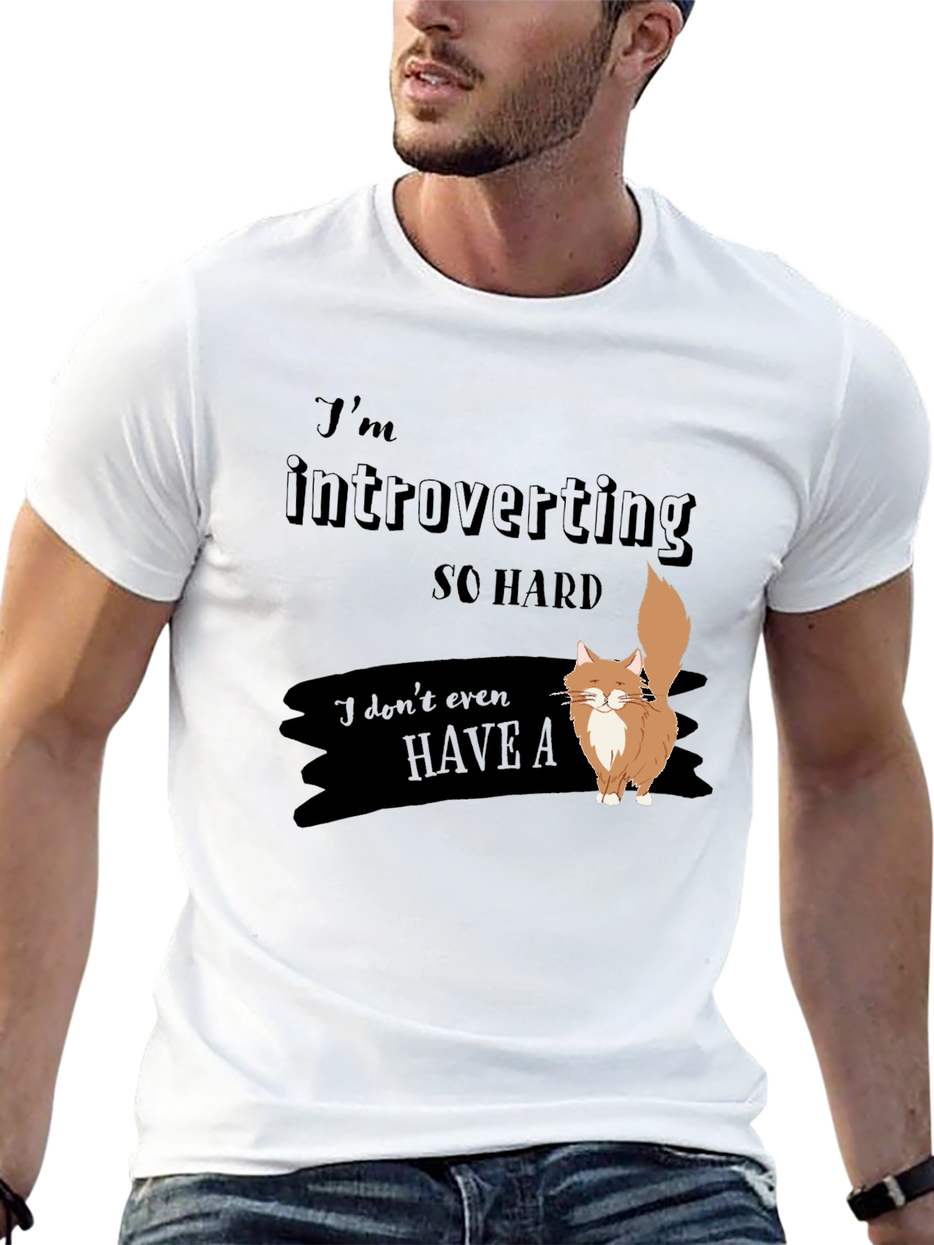 Black Introverted Cat T-Shirt - Soft Cotton Blend view 13