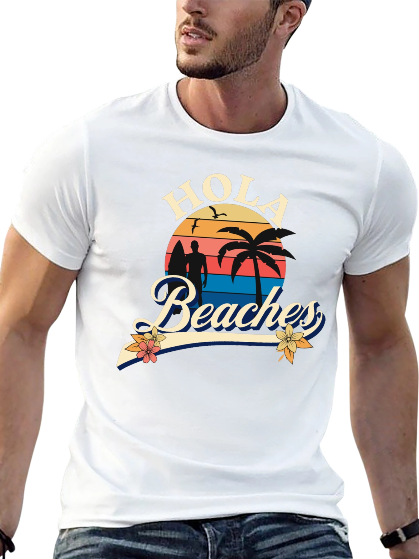 Black Hola Beaches T-Shirt - Sunset Beach Design view 13