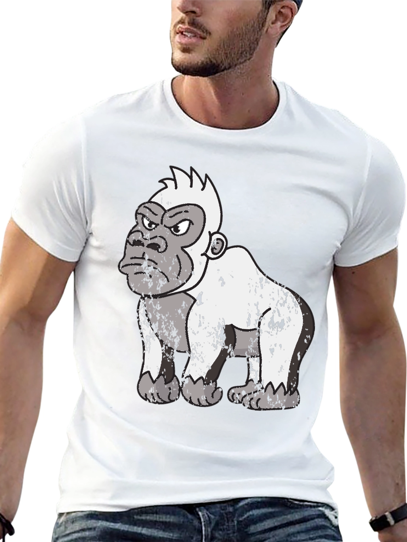 Black Grumpy Gorilla Graphic Tee - Black Cotton T-Shirt view 13