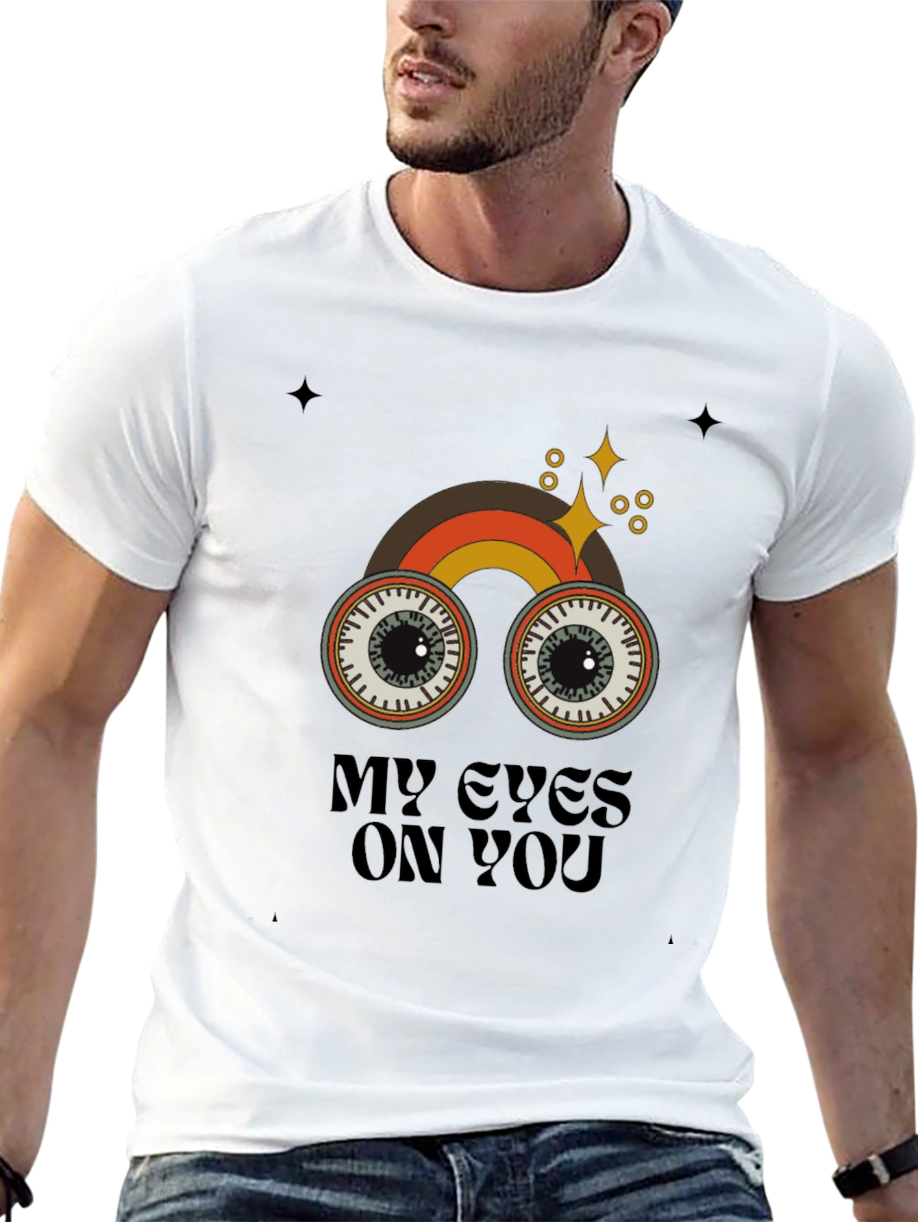 Black Retro My Eyes On You Graphic T-Shirt view 13