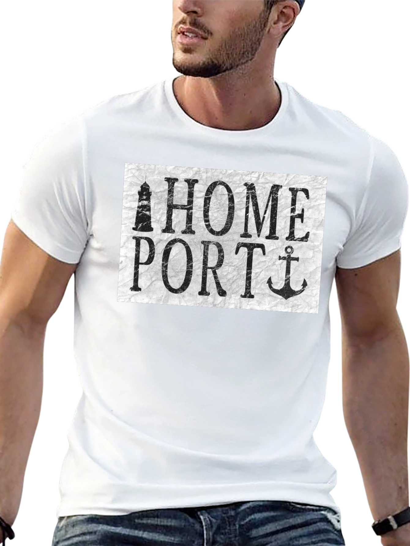 Black Home Port Graphic Tee - Nautical Anchor Lighthouse Shirt view 13