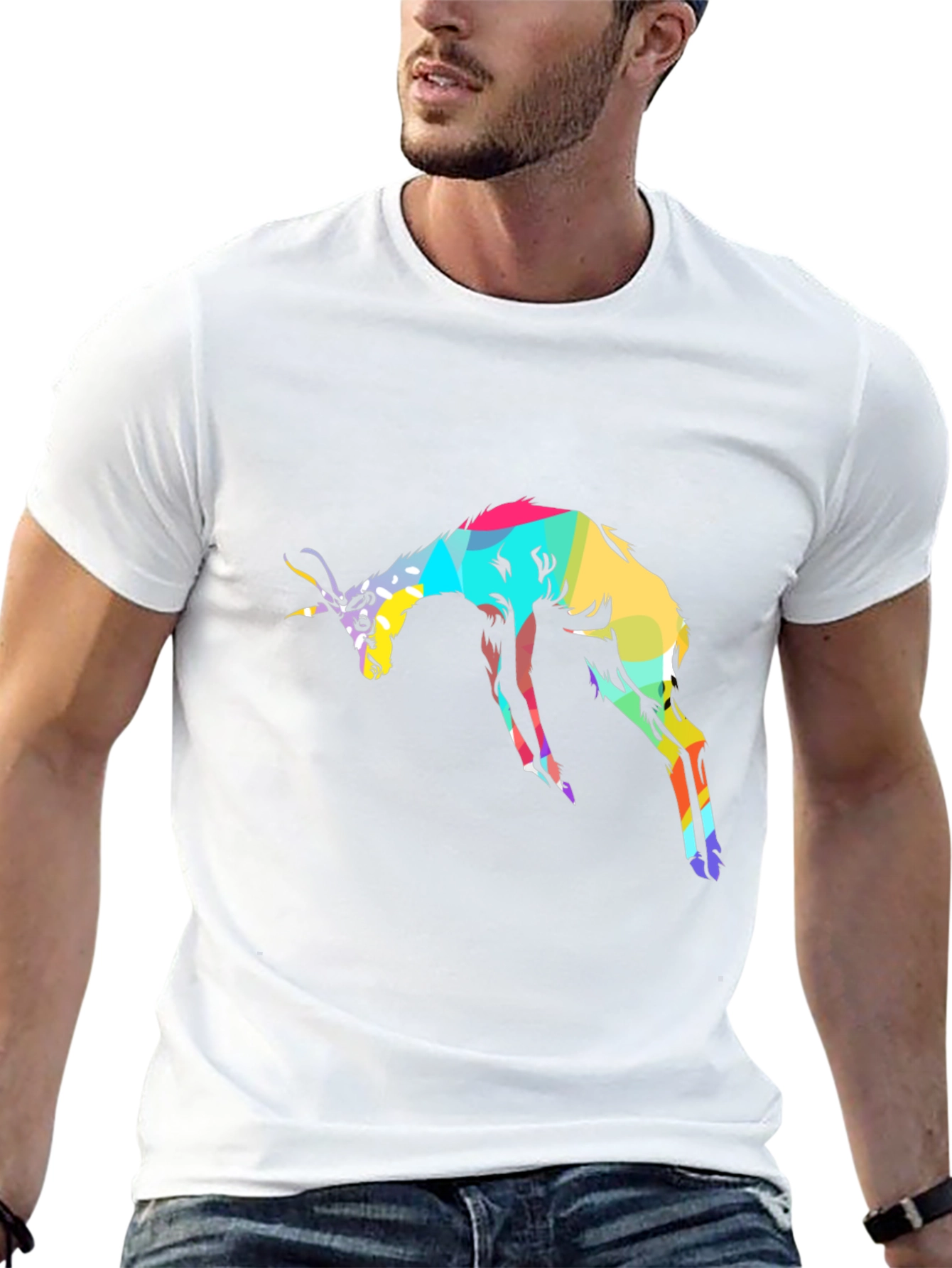 Black Abstract Antelope Graphic Black T-Shirt view 13