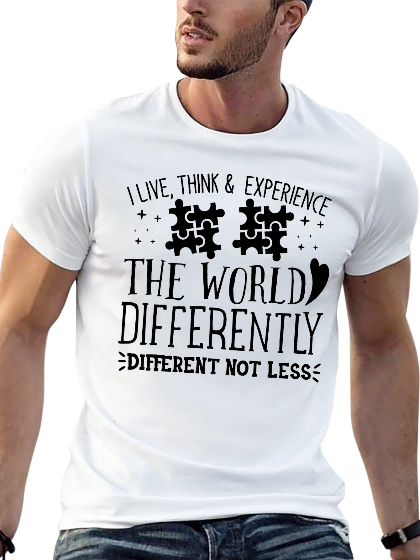 Black Autism Awareness T-Shirt - I Live, Think, Experience view 13