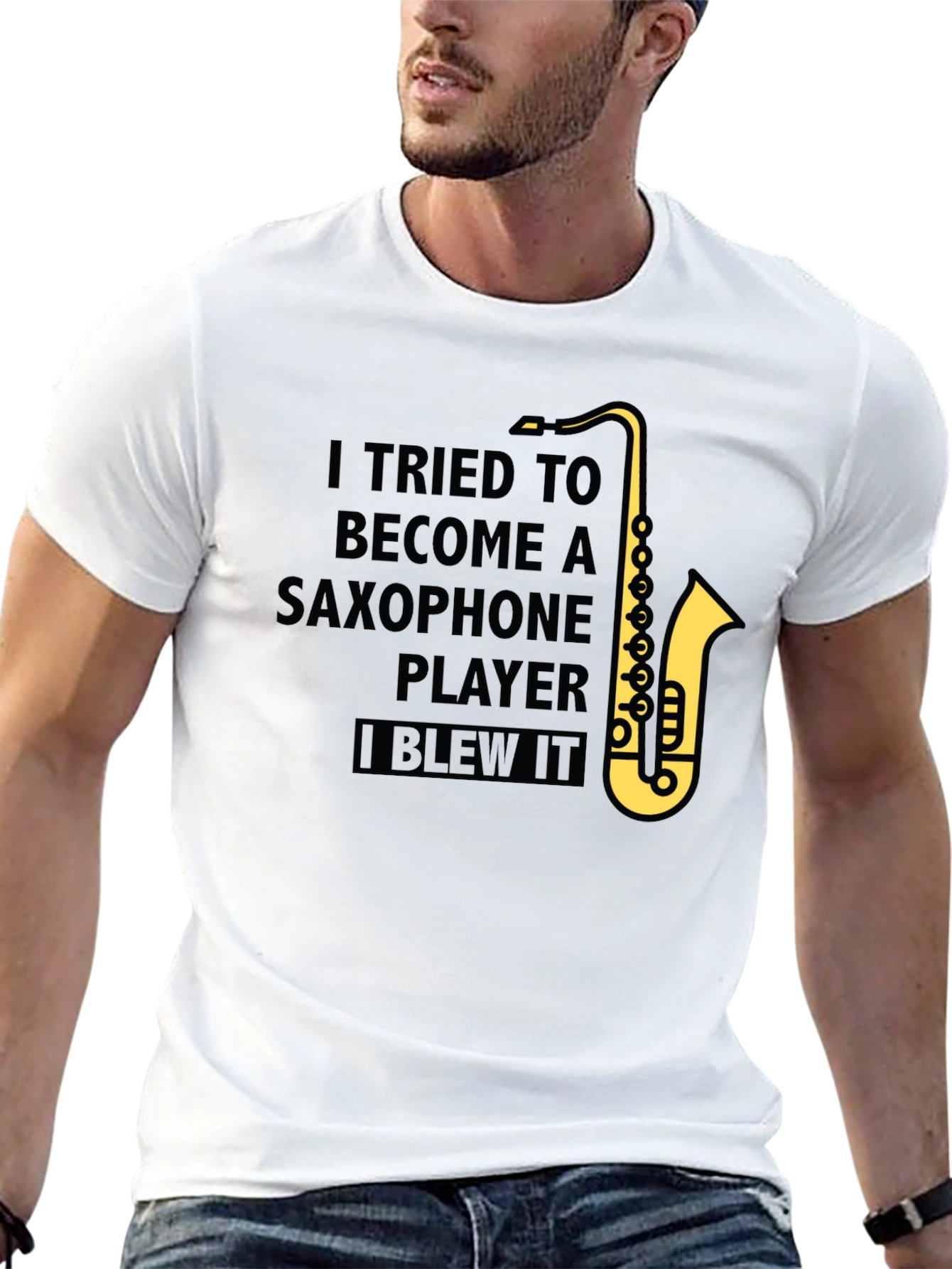 Black Saxophone Player Humor T-Shirt - "I Blew It" view 13