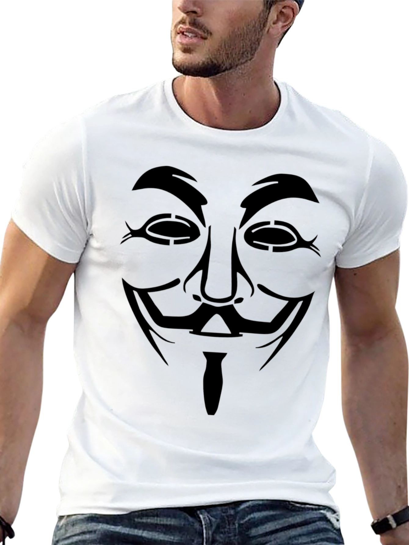 Black Anonymous Mask Graphic Tee - Black Cotton Blend T-Shirt view 13
