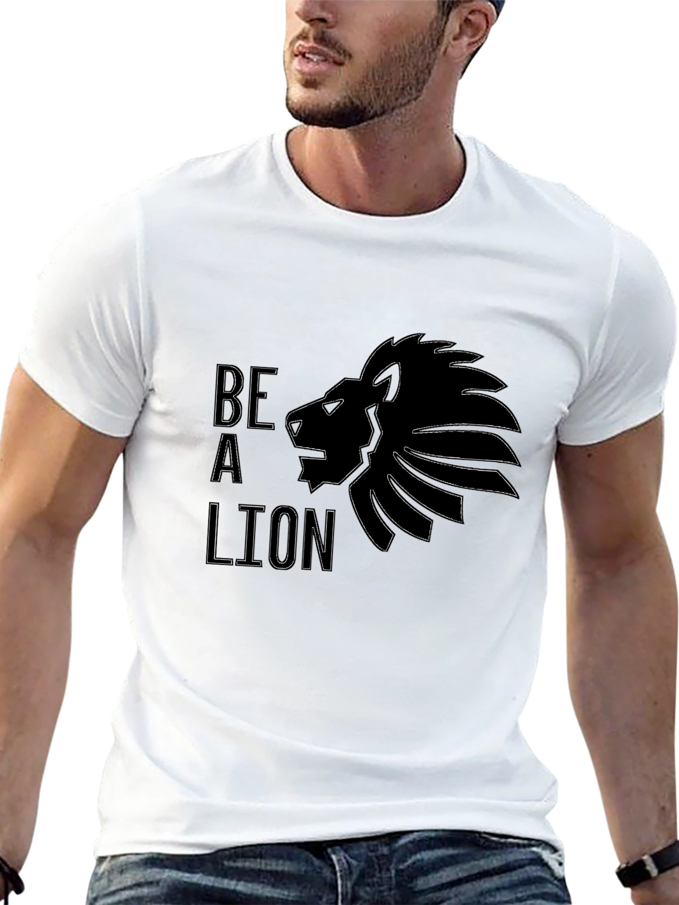 Black Be A Lion Graphic Tee - Black Cotton T-Shirt view 13