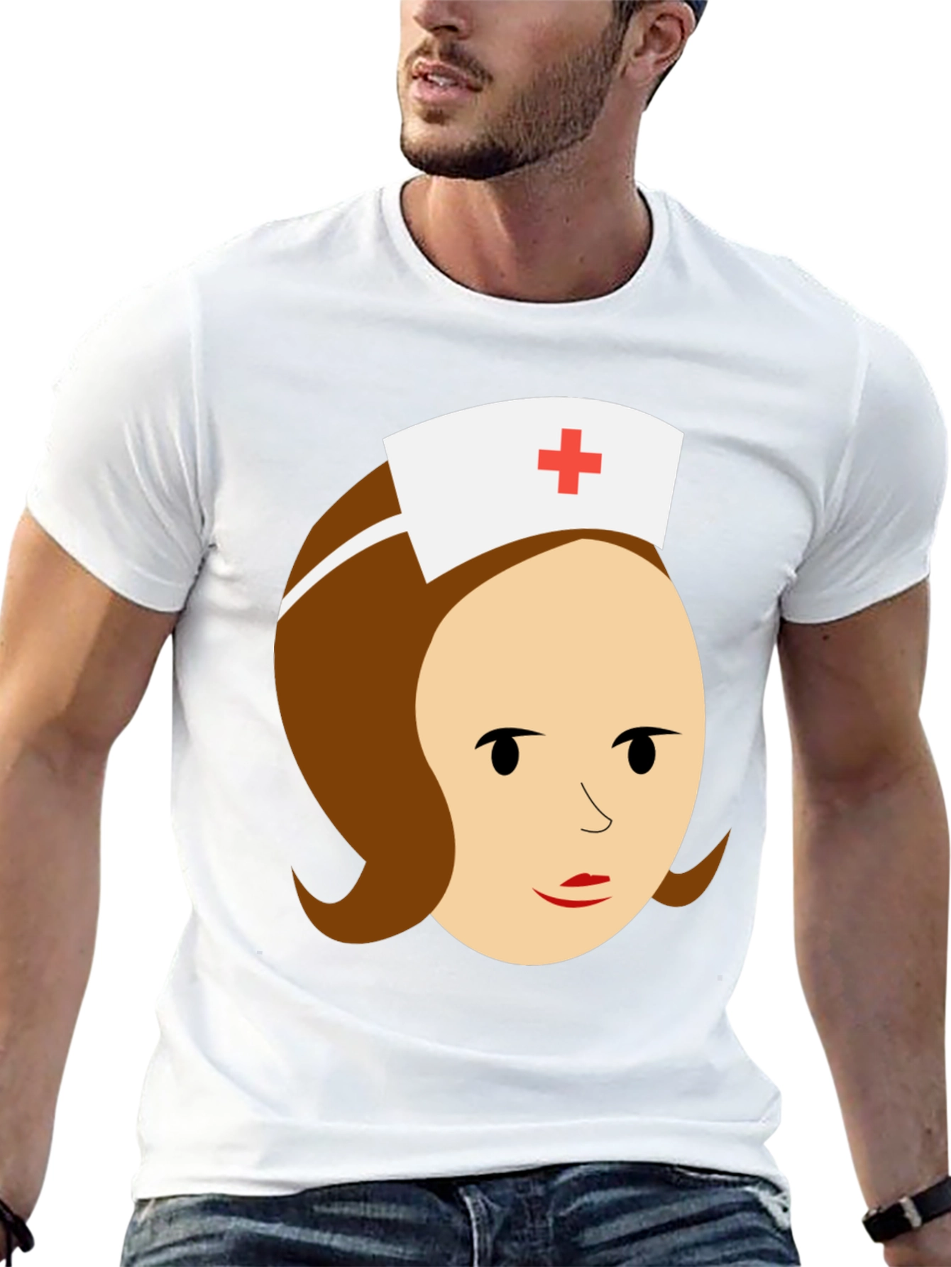 Black Cartoon Nurse Graphic Tee - Black Cotton T-Shirt view 13