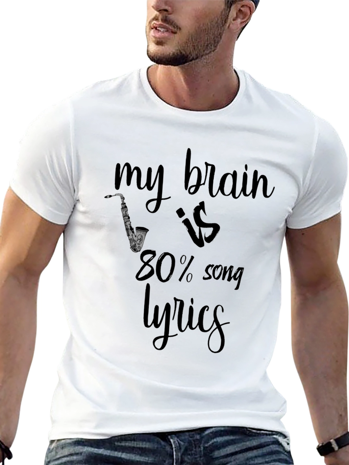 Black Music Lover T-Shirt - My Brain is 80% Song Lyrics view 13