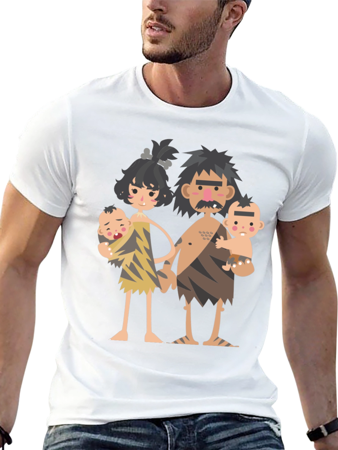 Black Cartoon Caveman Family Graphic T-Shirt view 13