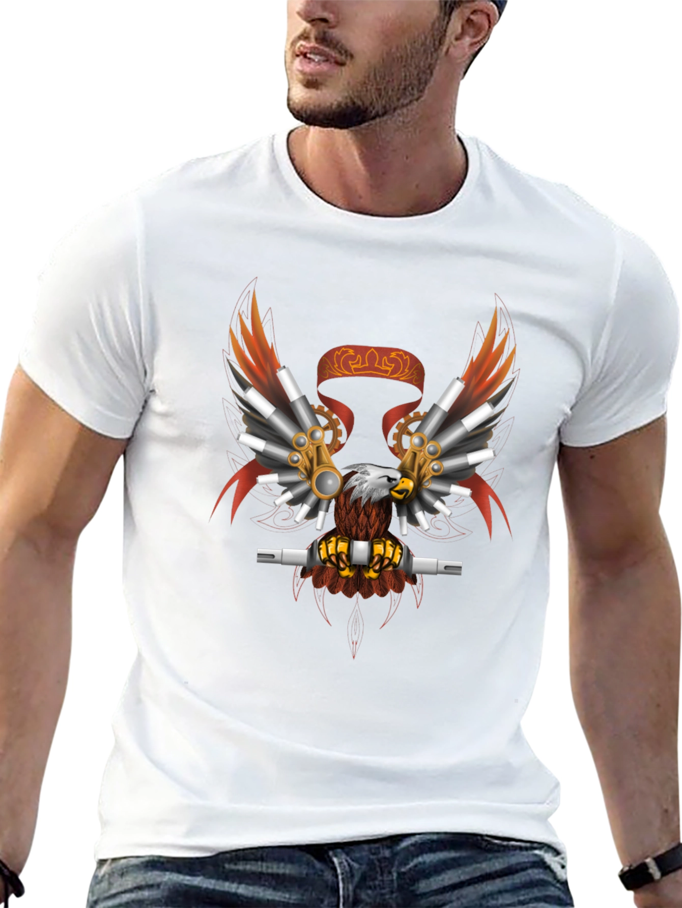 Black Steampunk Eagle Graphic Tee - Black Cotton Blend view 13