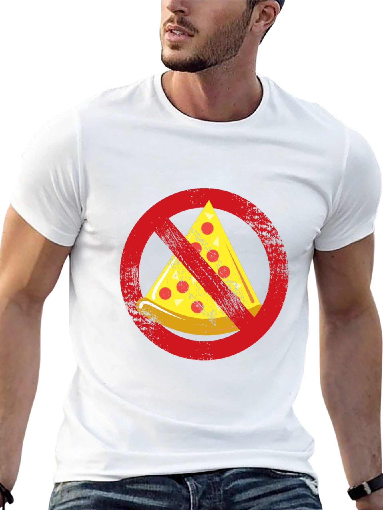 Black No Pizza Zone Graphic Tee - Funny Foodie Shirt view 13