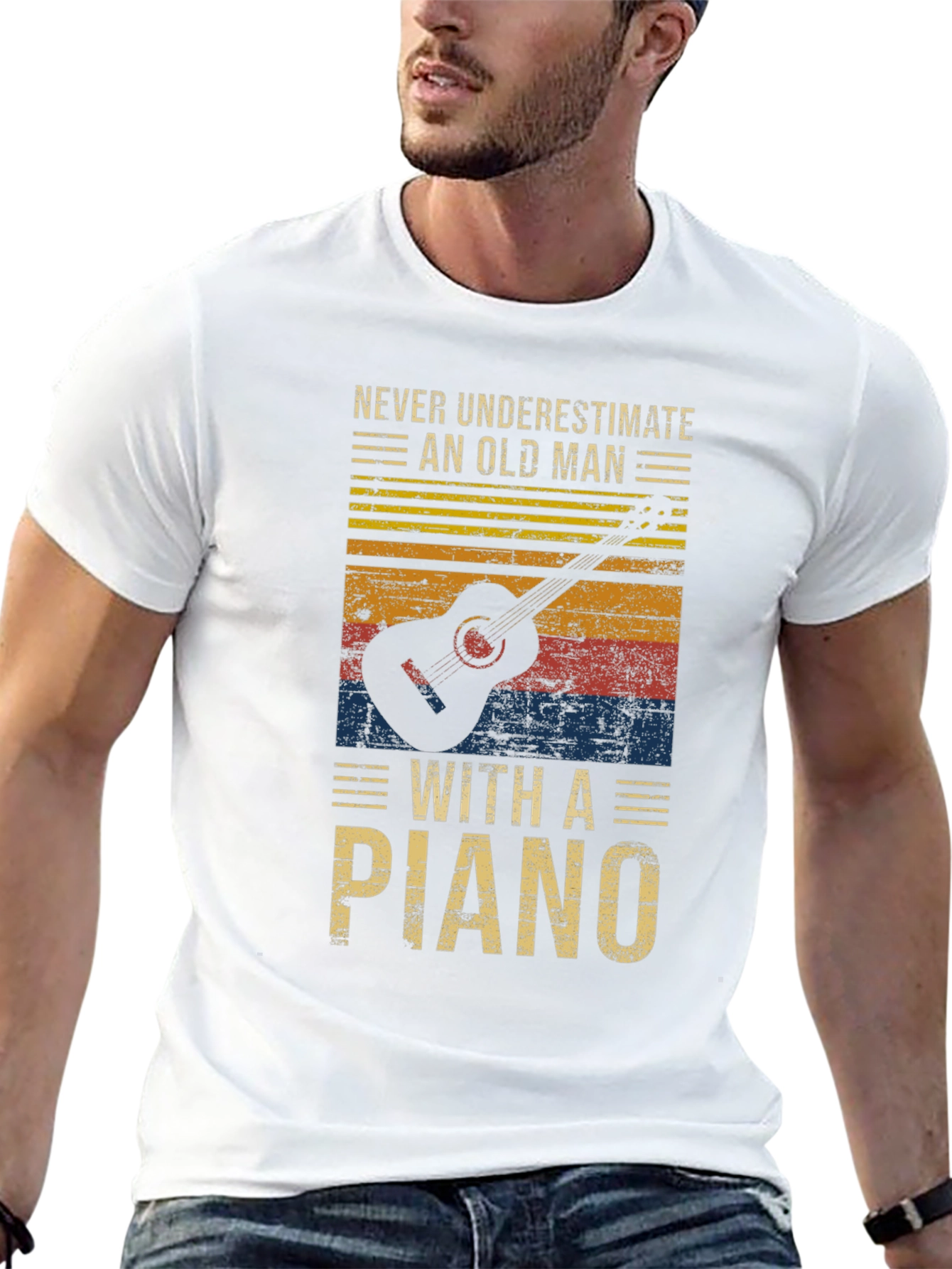 Black Never Underestimate Old Man with a Piano Graphic T-Shirt view 13