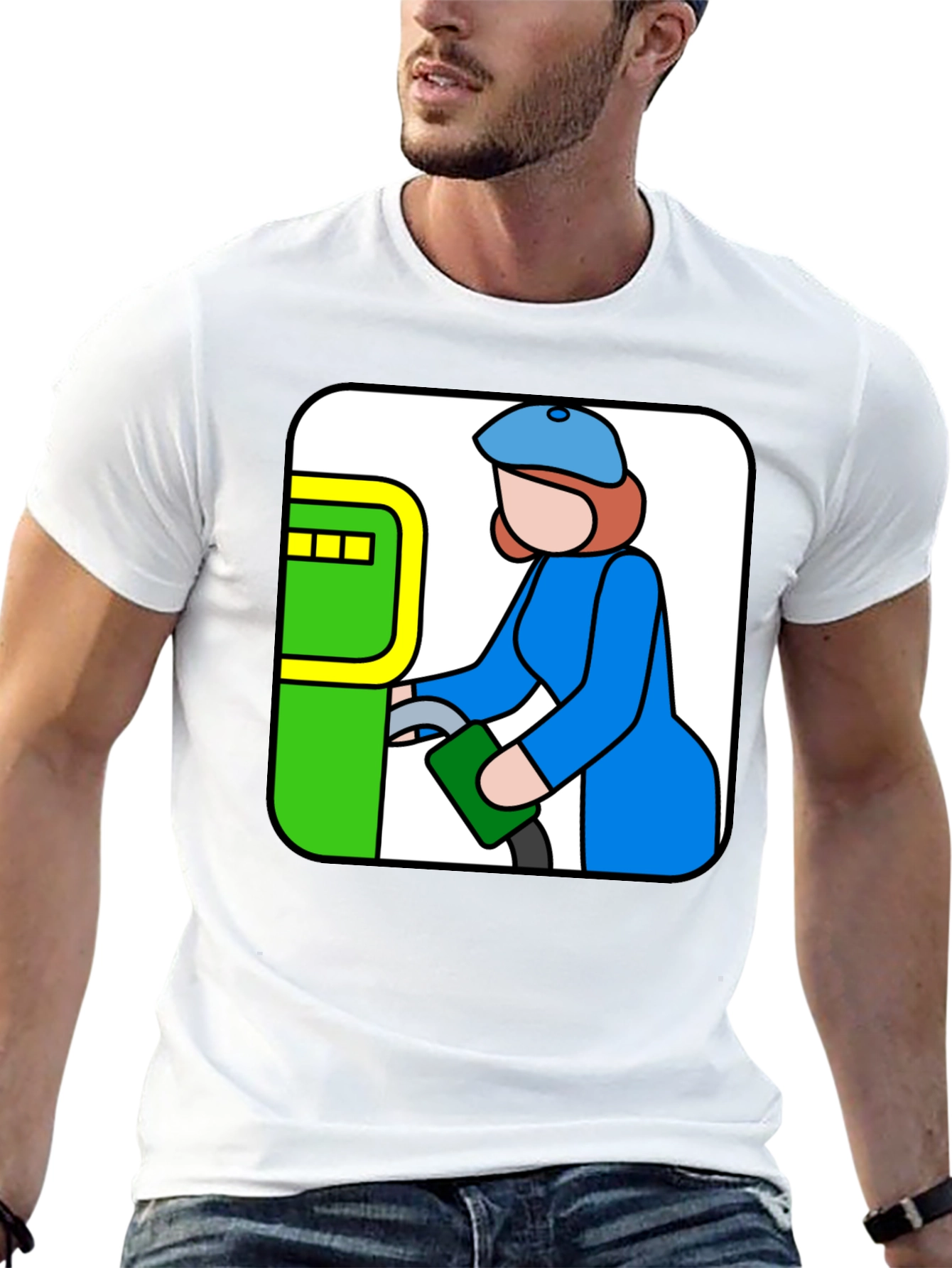 Black Cartoon Gas Station T-Shirt - Black Cotton Tee view 13