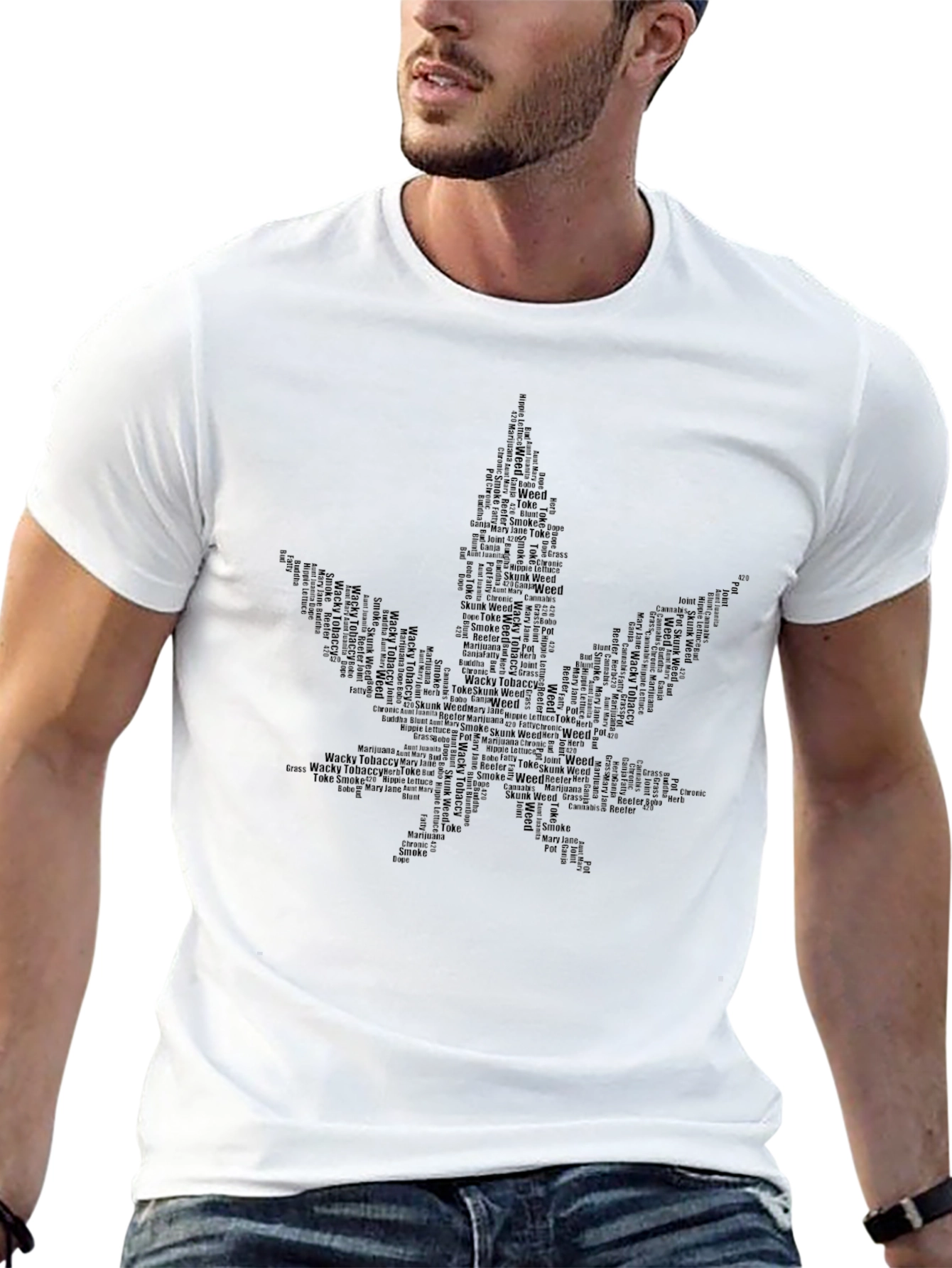Black Cannabis Leaf Word Art T-Shirt - Black view 13