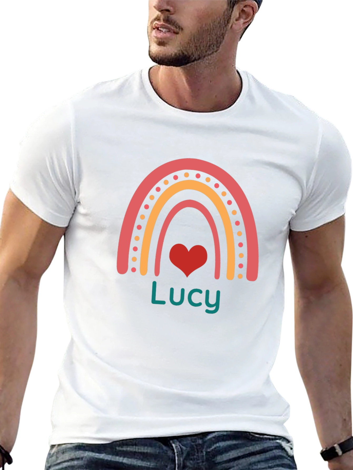 Black Lucy Rainbow Heart Personalized T-Shirt view 13