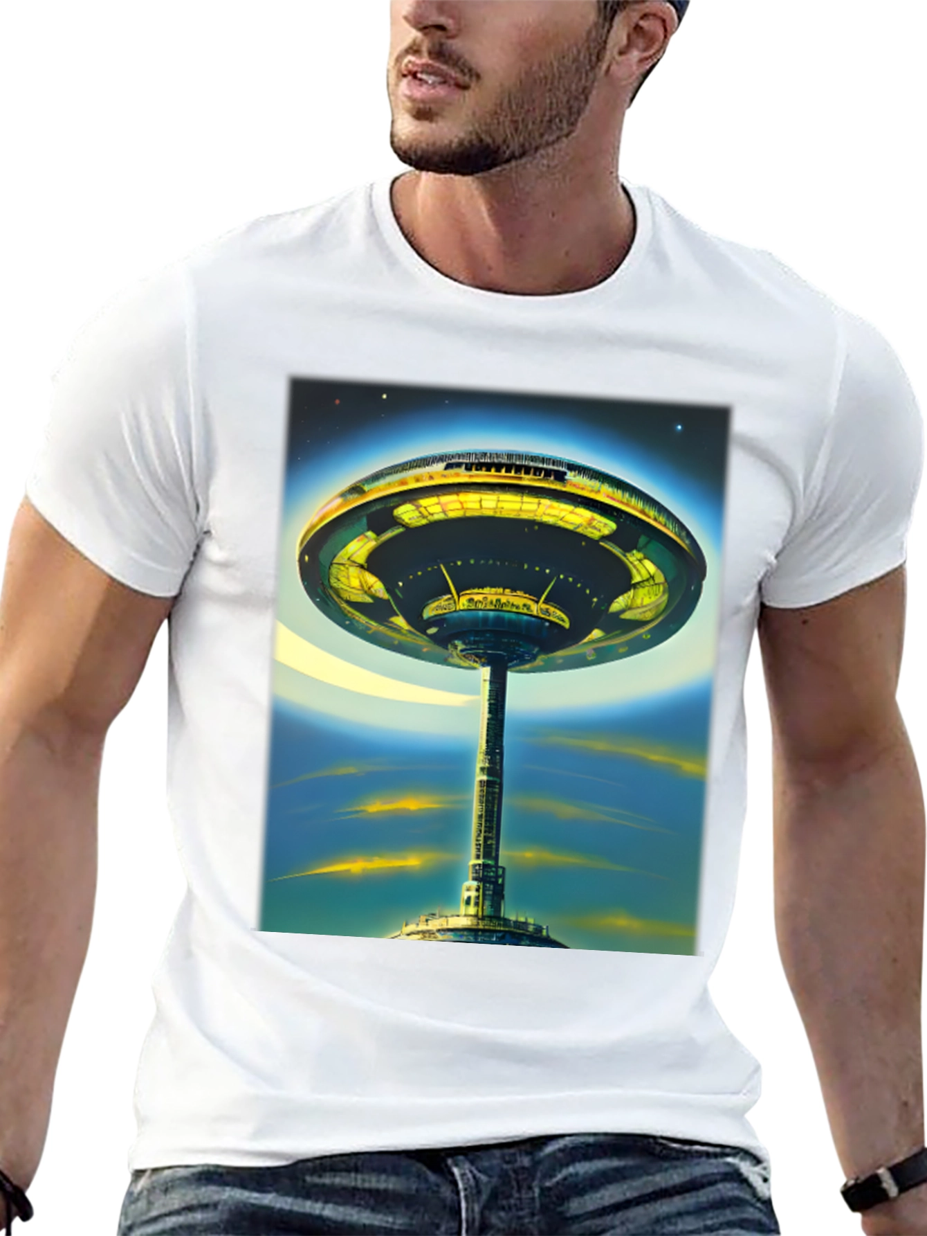 Black Futuristic Cityscape Graphic Tee - Sci-Fi Style view 13
