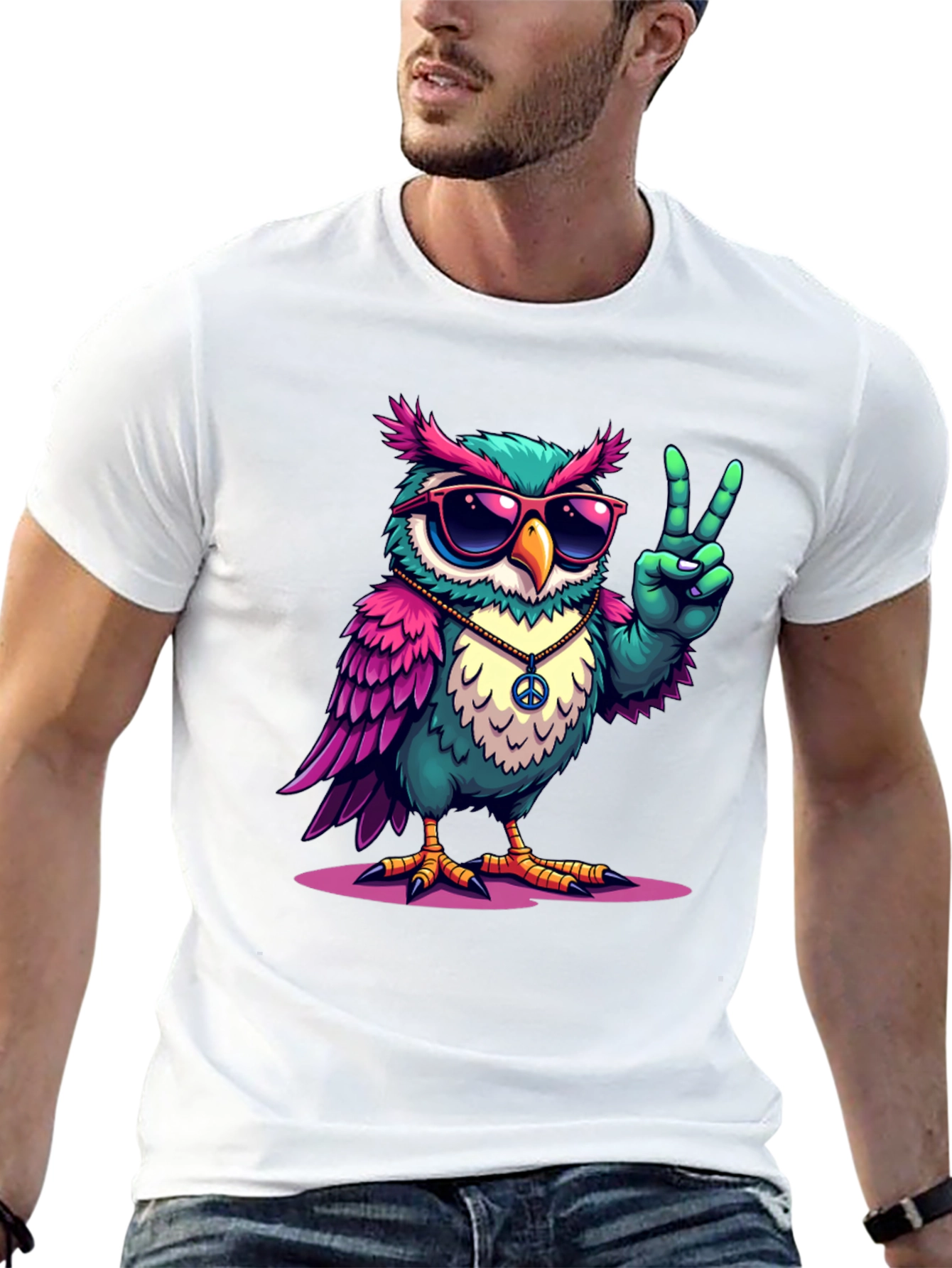 Black Cool Owl Peace Sign T-Shirt view 13