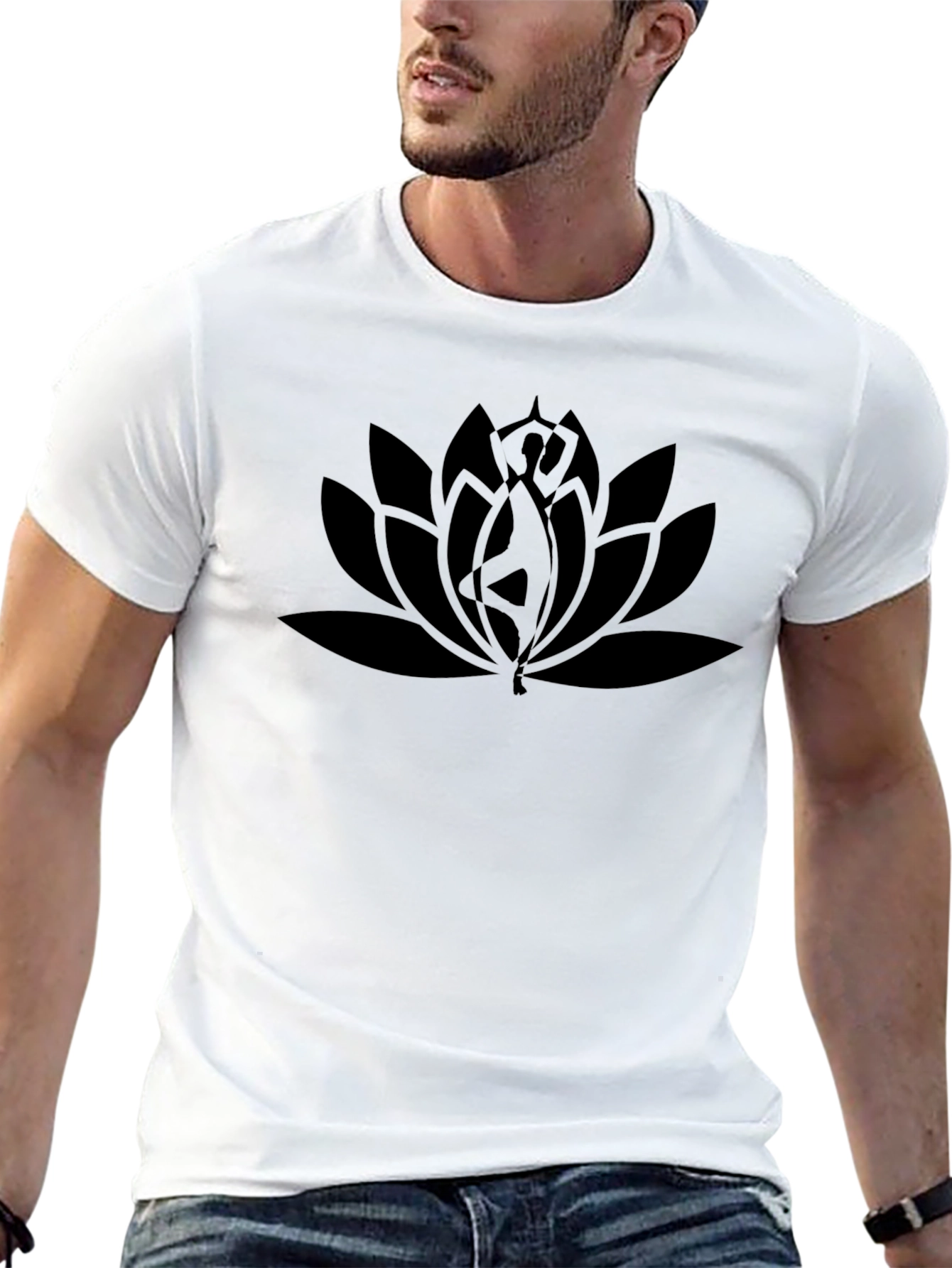 Black Lotus Yoga Graphic Tee - Black Cotton Blend view 13