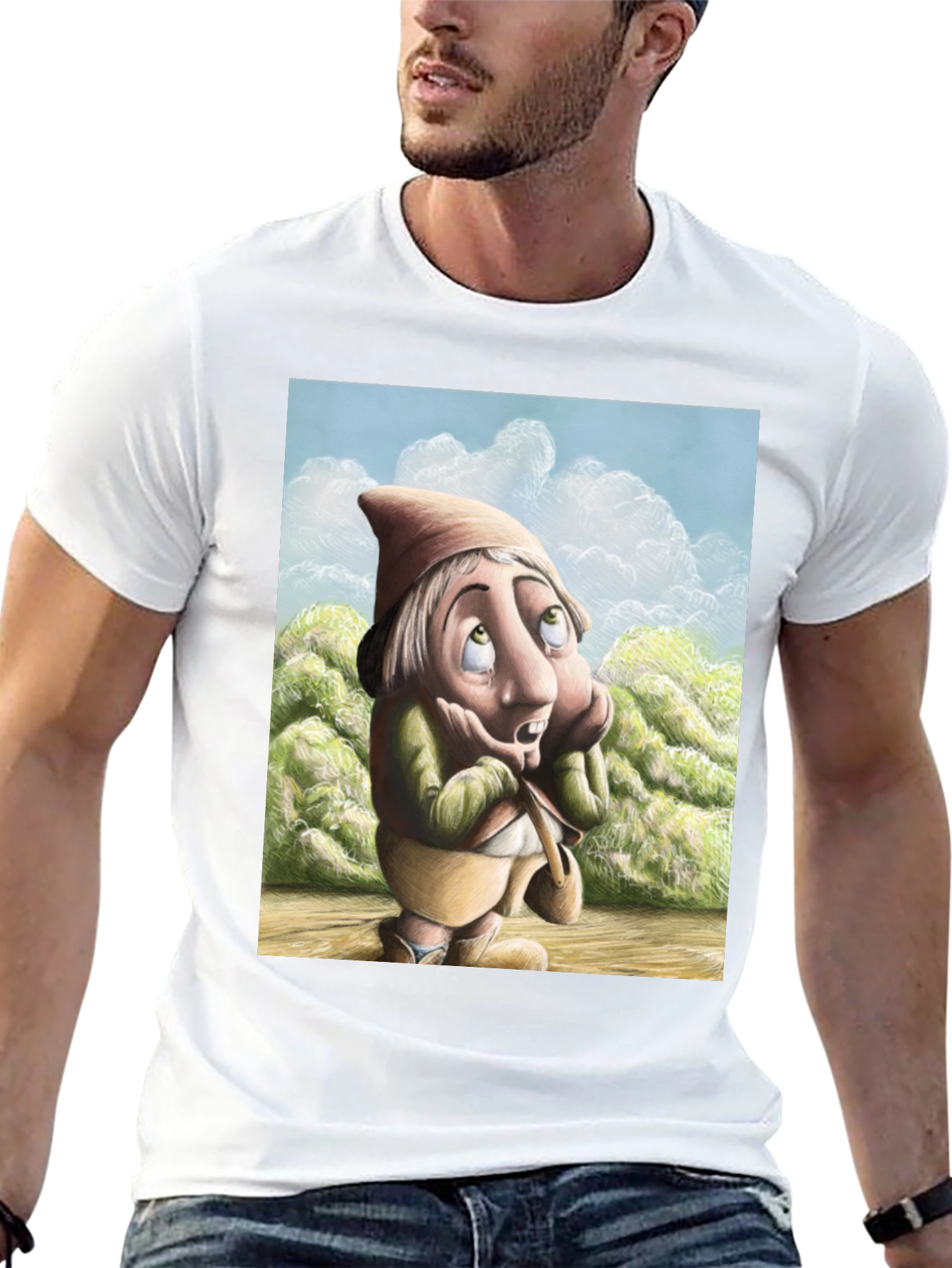Black Whimsical Gnome T-Shirt - Unique Cartoon Design view 13