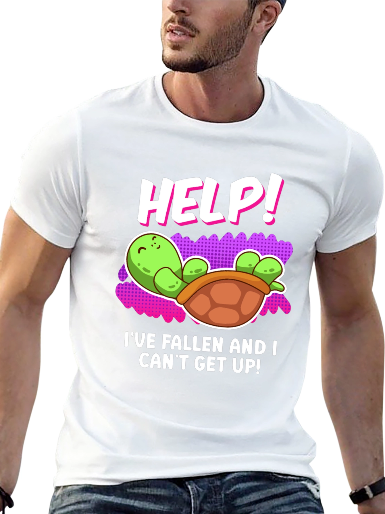 Black Help! Turtle T-Shirt - Funny Fallen Turtle Design view 13