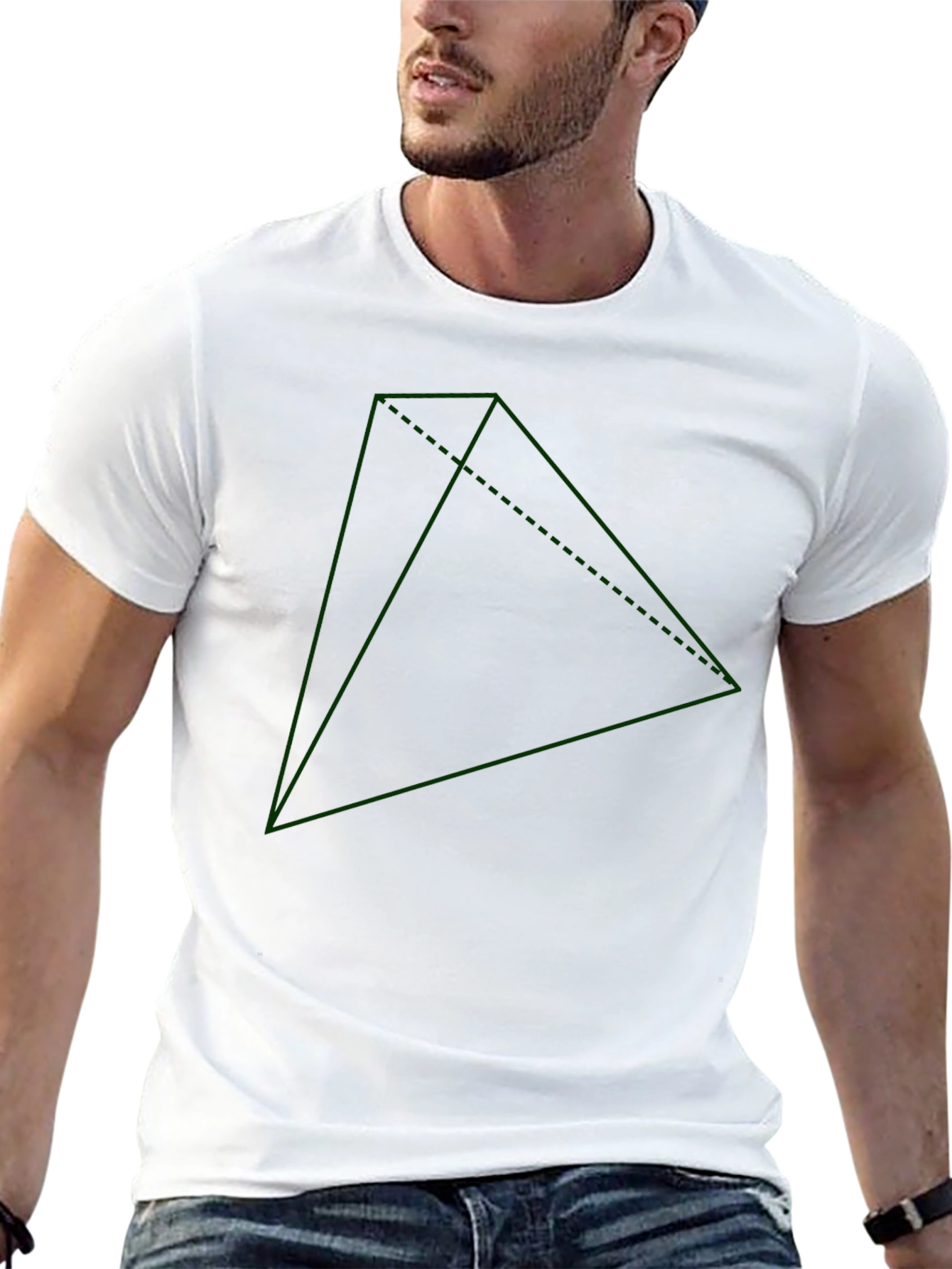 Black Geometric Green Triangle Graphic Black T-Shirt view 13