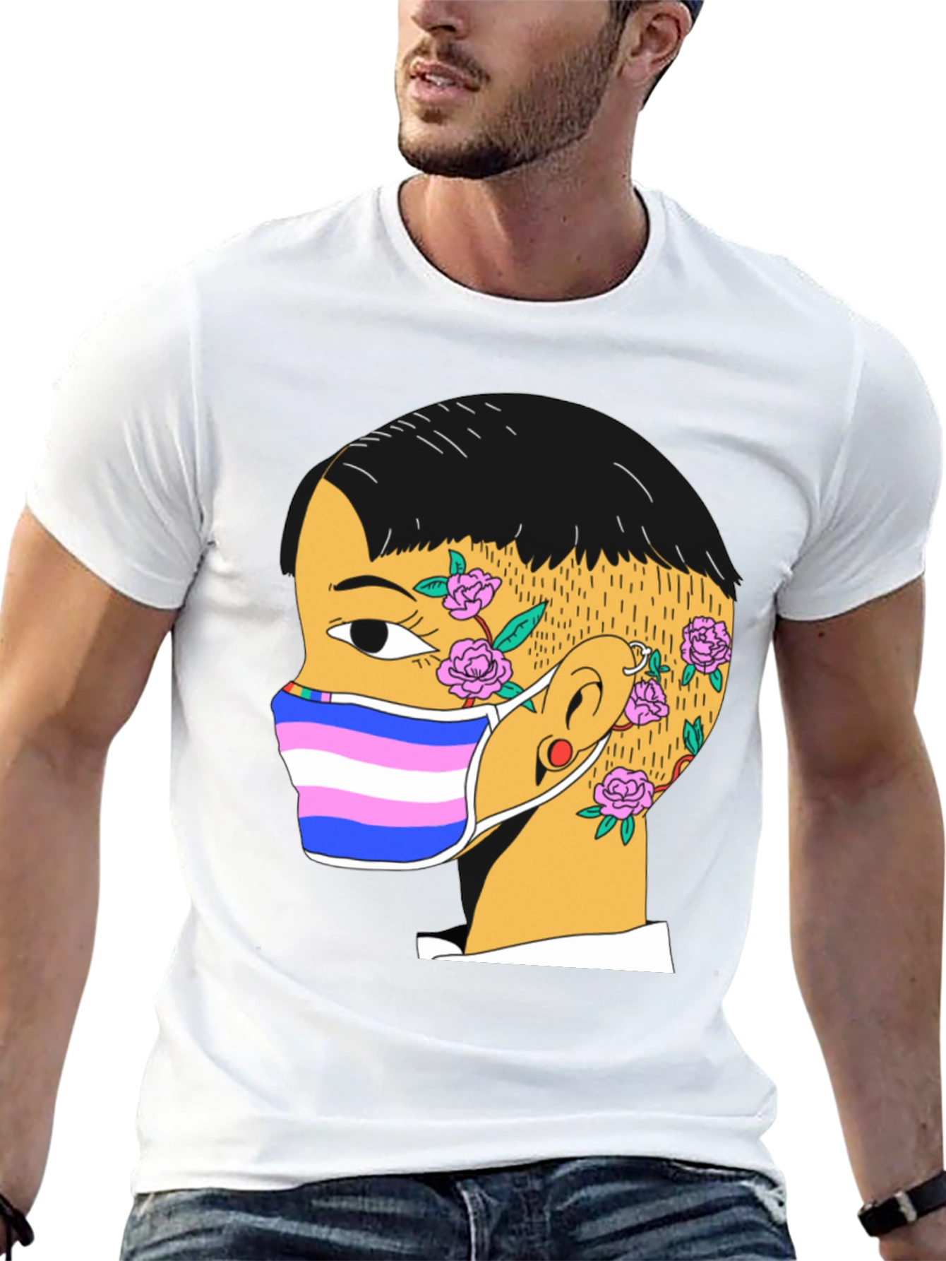 Black Graphic Tee with Trans Pride Mask Design view 13
