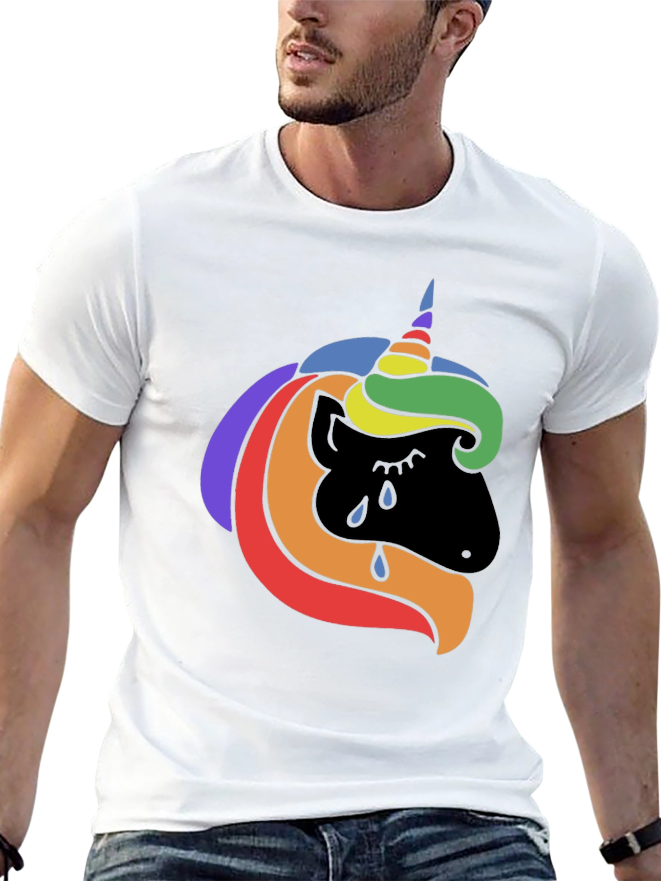 Black Rainbow Unicorn Crying Black T-Shirt view 13