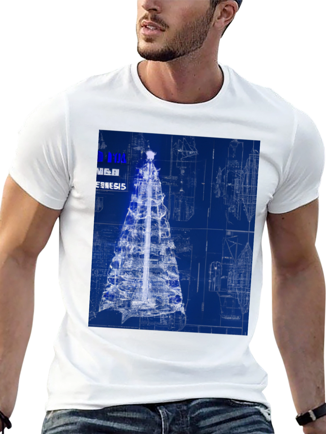 Black Blueprint Christmas Tree Graphic Tee view 13