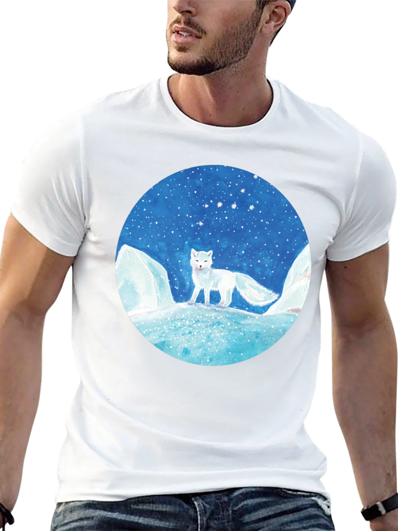 Black Arctic Fox Graphic Tee - Unisex Black T-Shirt view 13