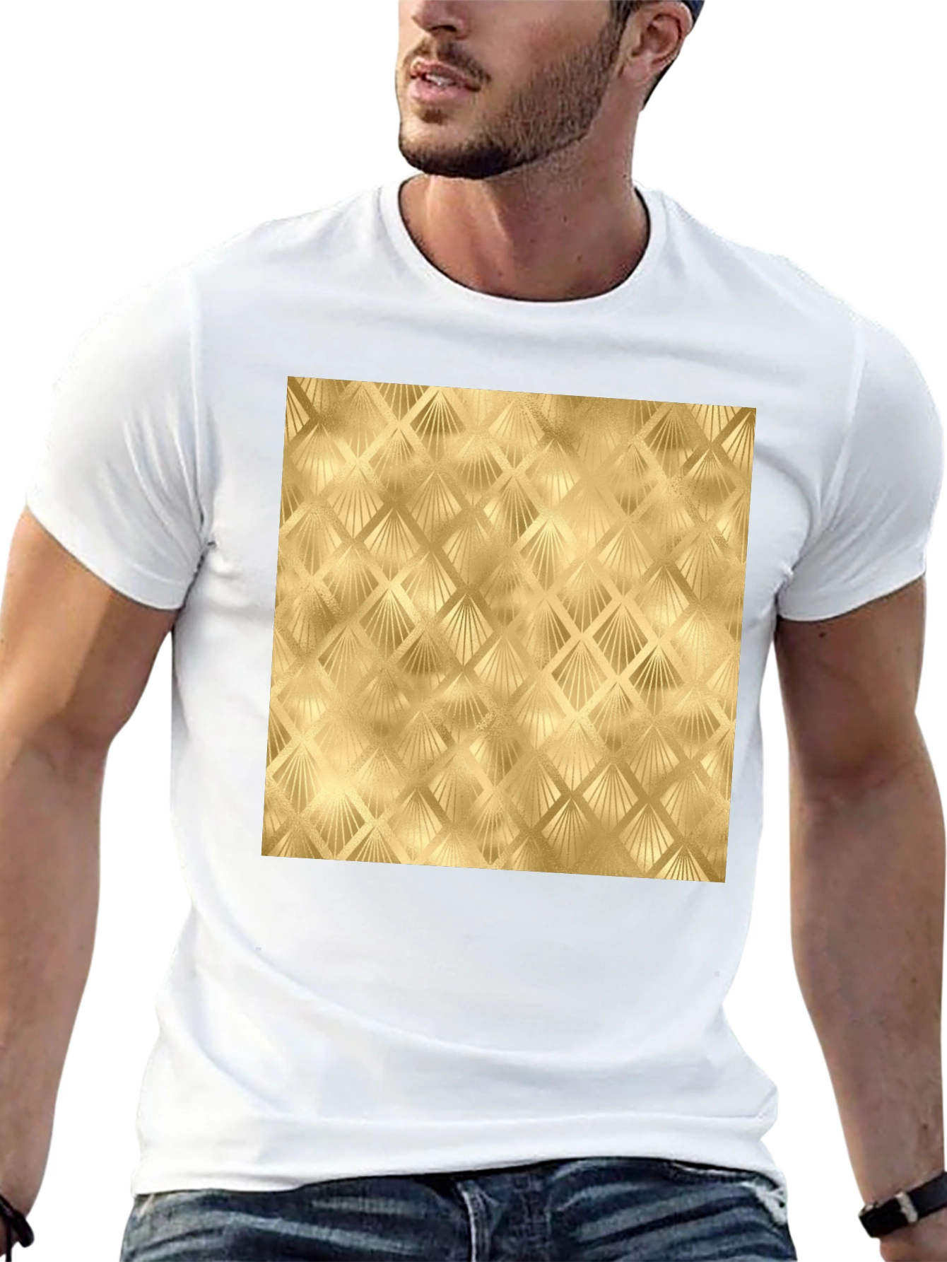 Black Golden Art Deco Pattern Black T-Shirt view 13