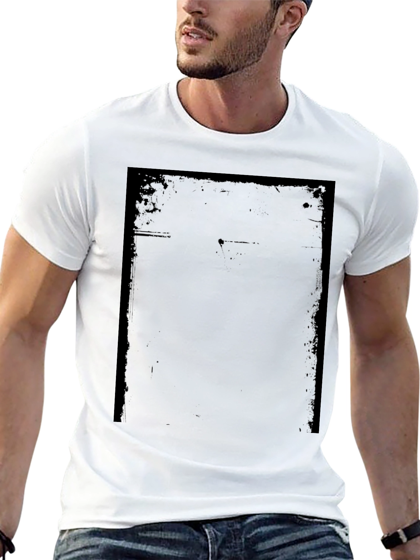 Black Men's Black Graphic Tee - Distressed Frame Design view 13