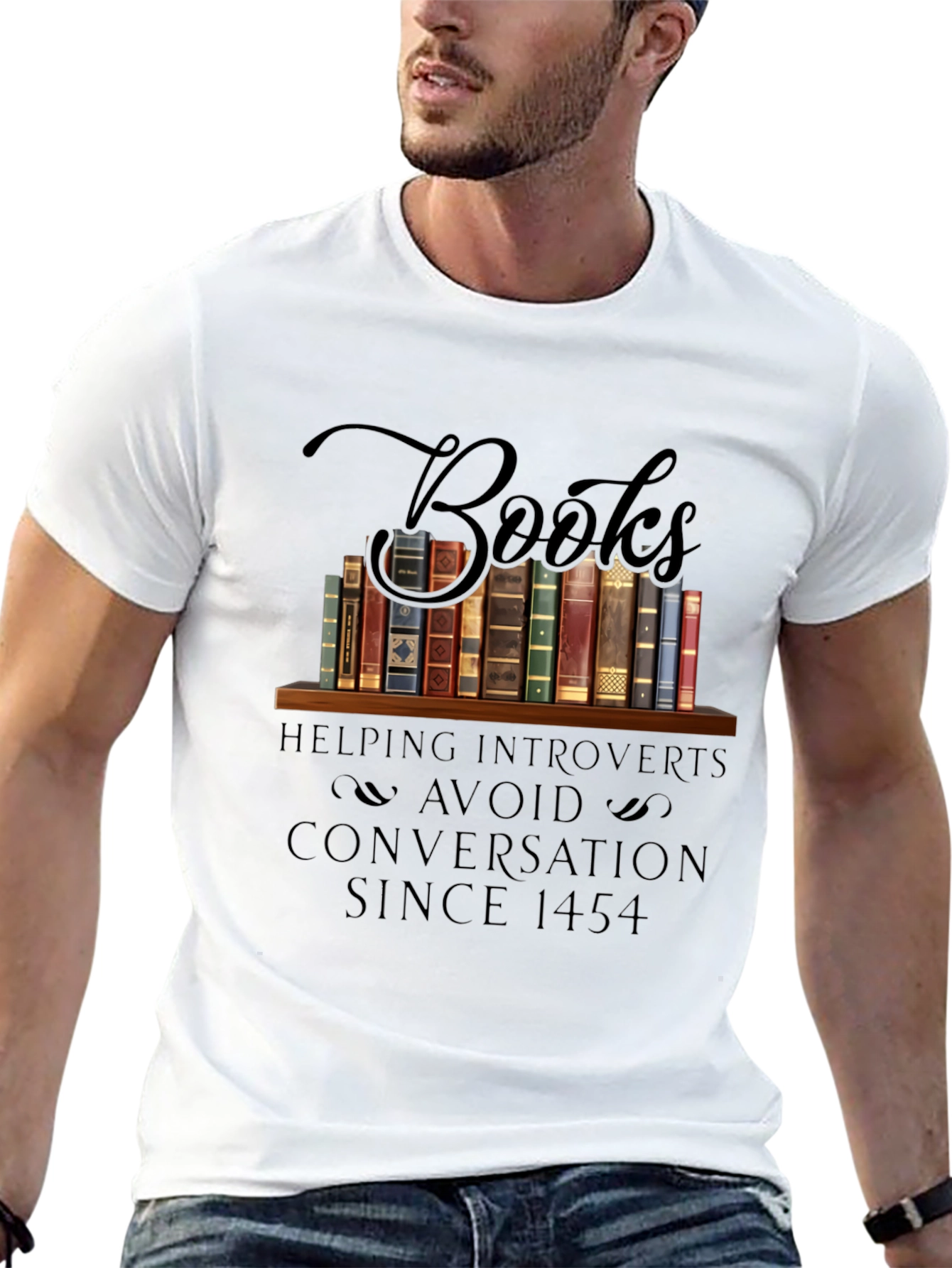 Black Introvert Book Lover T-Shirt: Avoid Conversations Since 1454 view 13