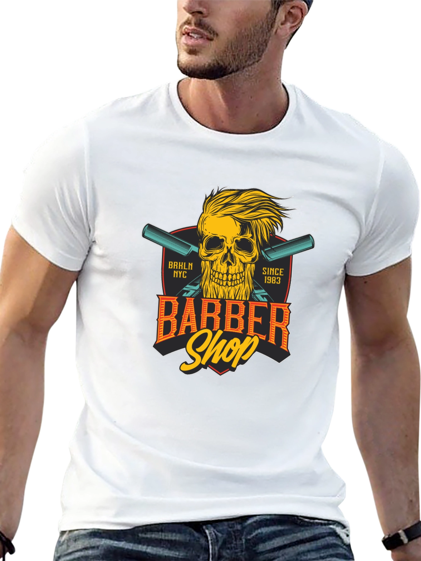 Black Barber Shop Skull T-Shirt - Est. 1983 view 13