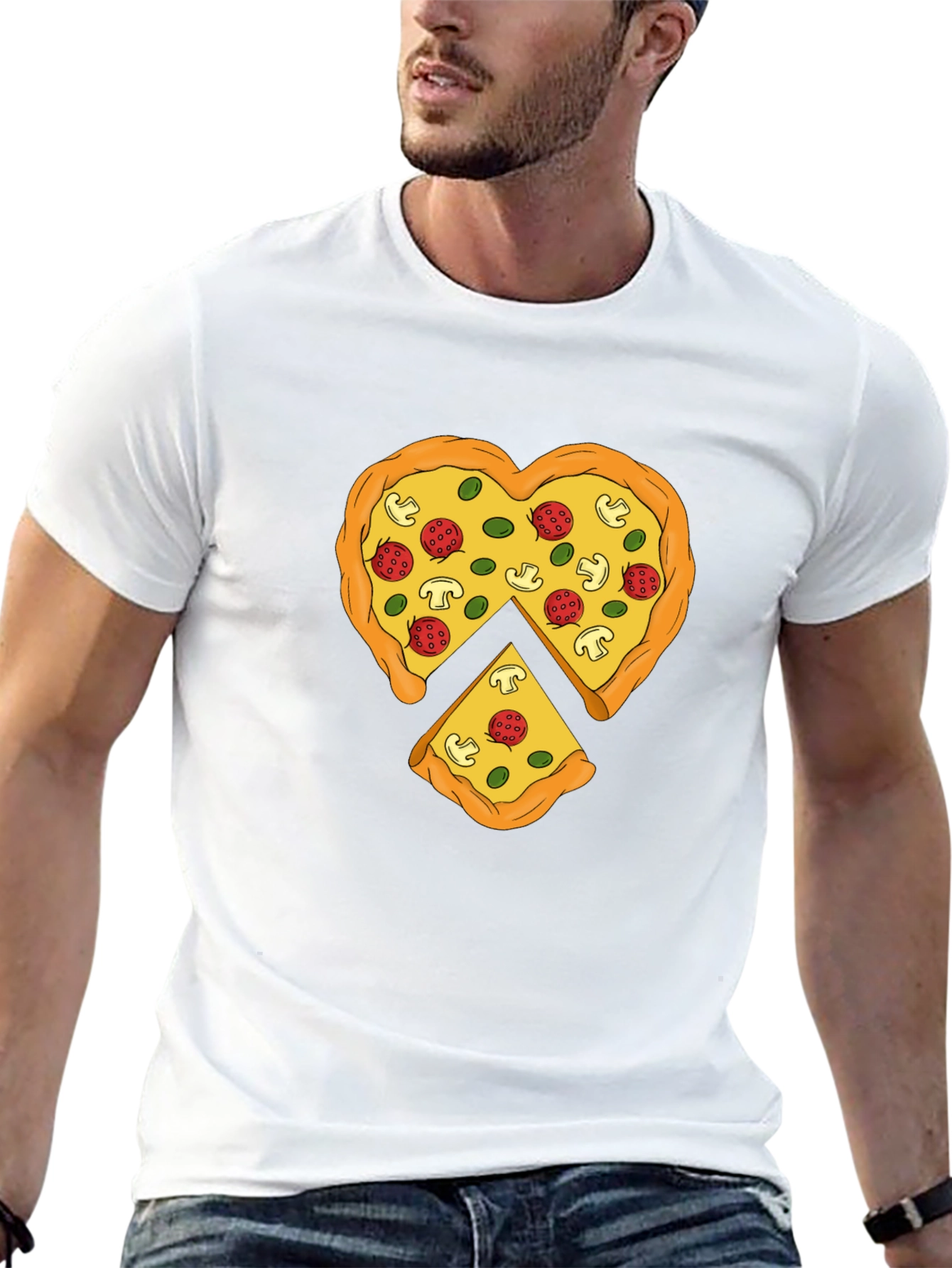 Black Pizza Heart Graphic Tee - Funny Food Lover T-Shirt view 13
