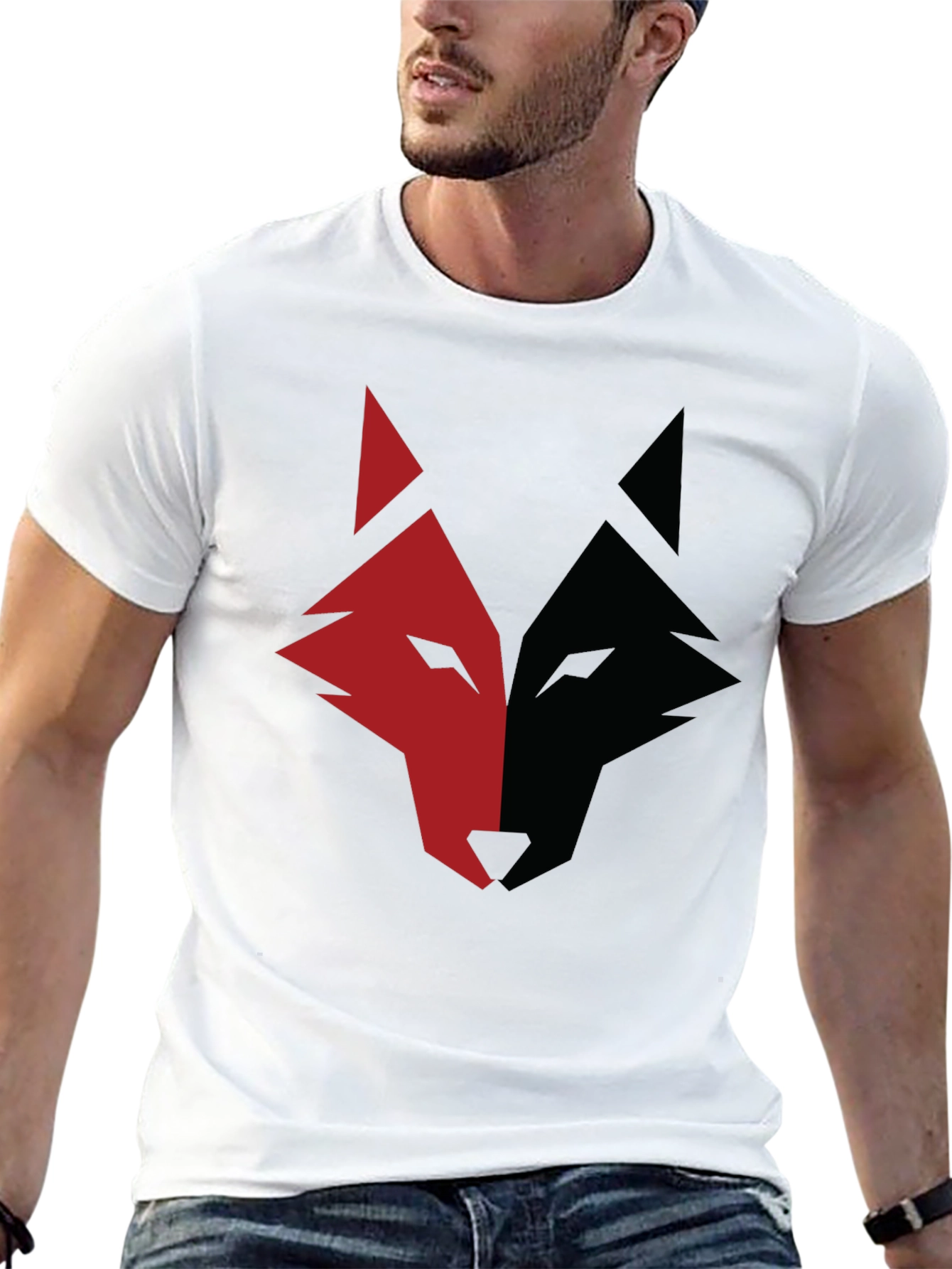Black Red and Black Wolf Graphic Print T-Shirt view 13