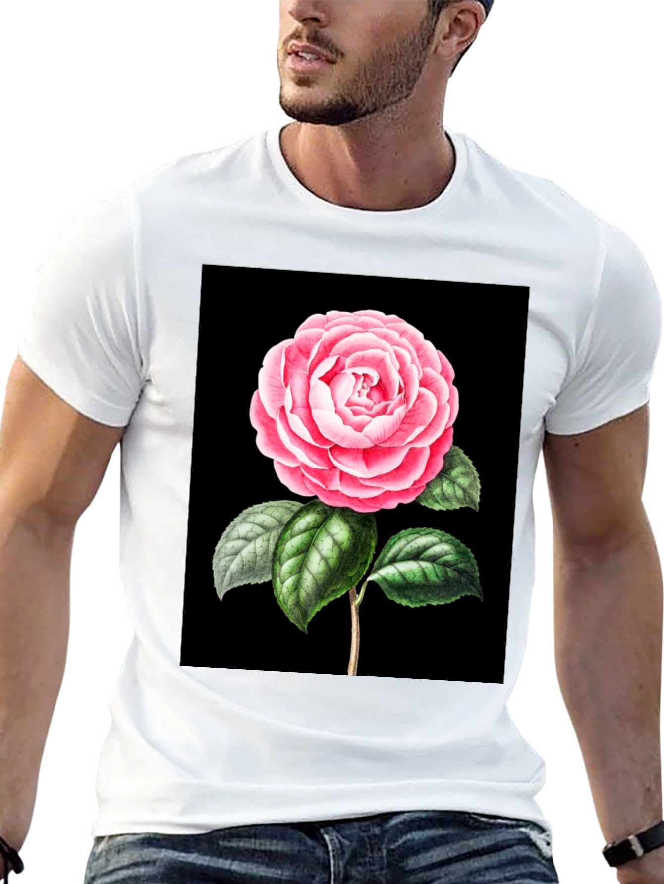 Black Elegant Rose Graphic Tee - Black Cotton Blend view 13