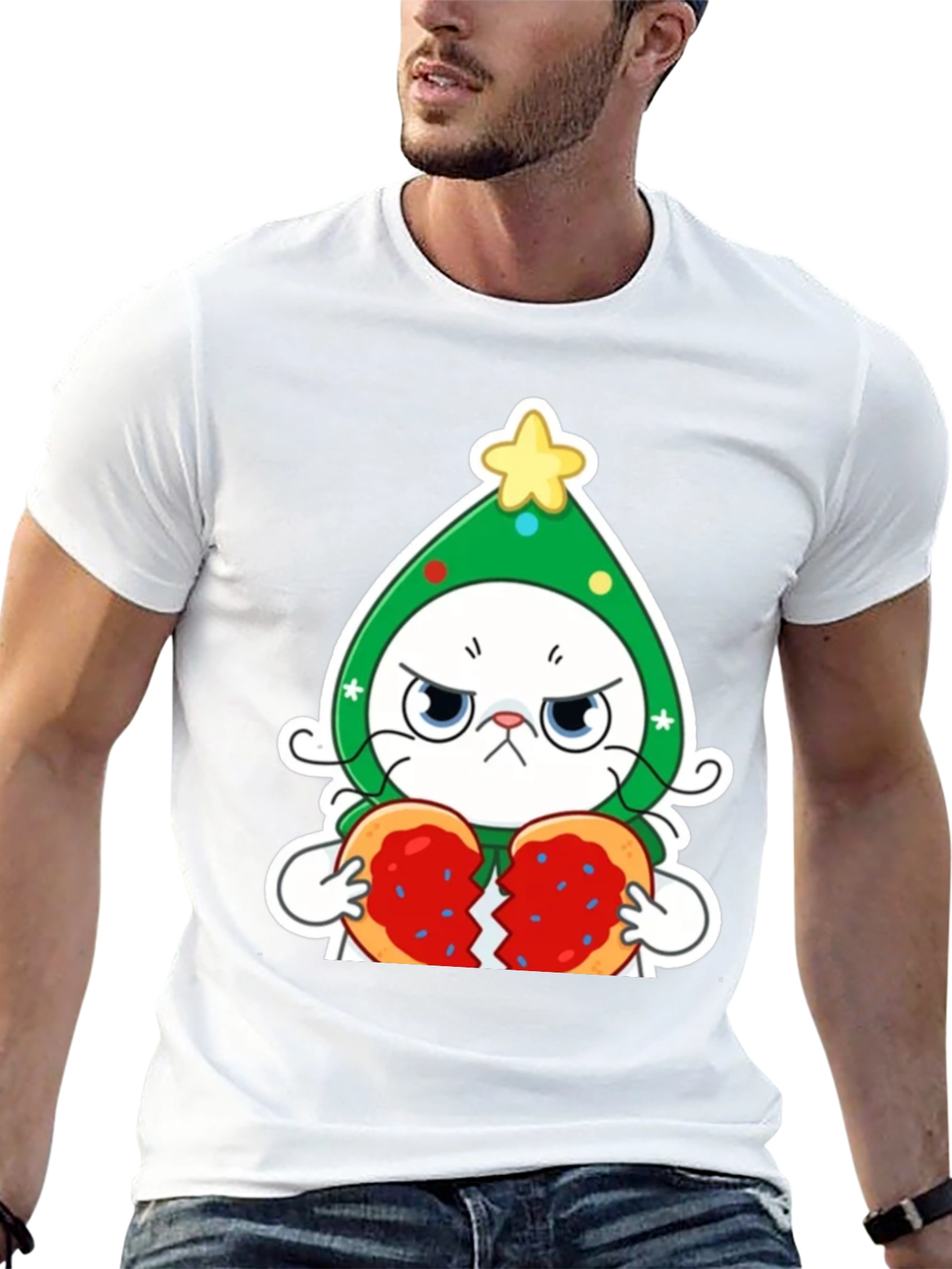 Black Grumpy Christmas Cat Unisex T-Shirt view 13