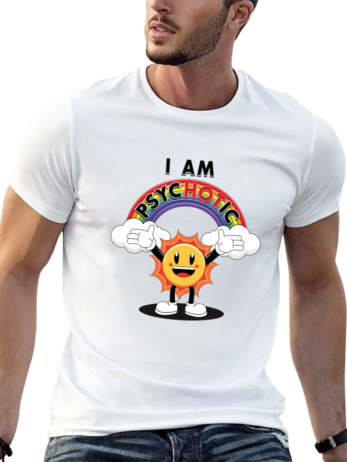 Black I Am Psychotic T-Shirt - Rainbow Sun Graphic Tee view 13