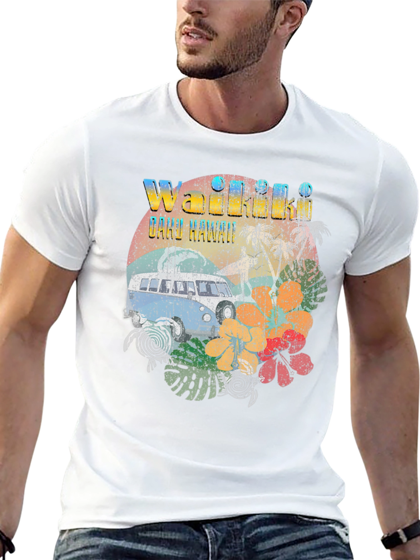 Black Vintage Waikiki Oahu Hawaii Graphic Tee view 13