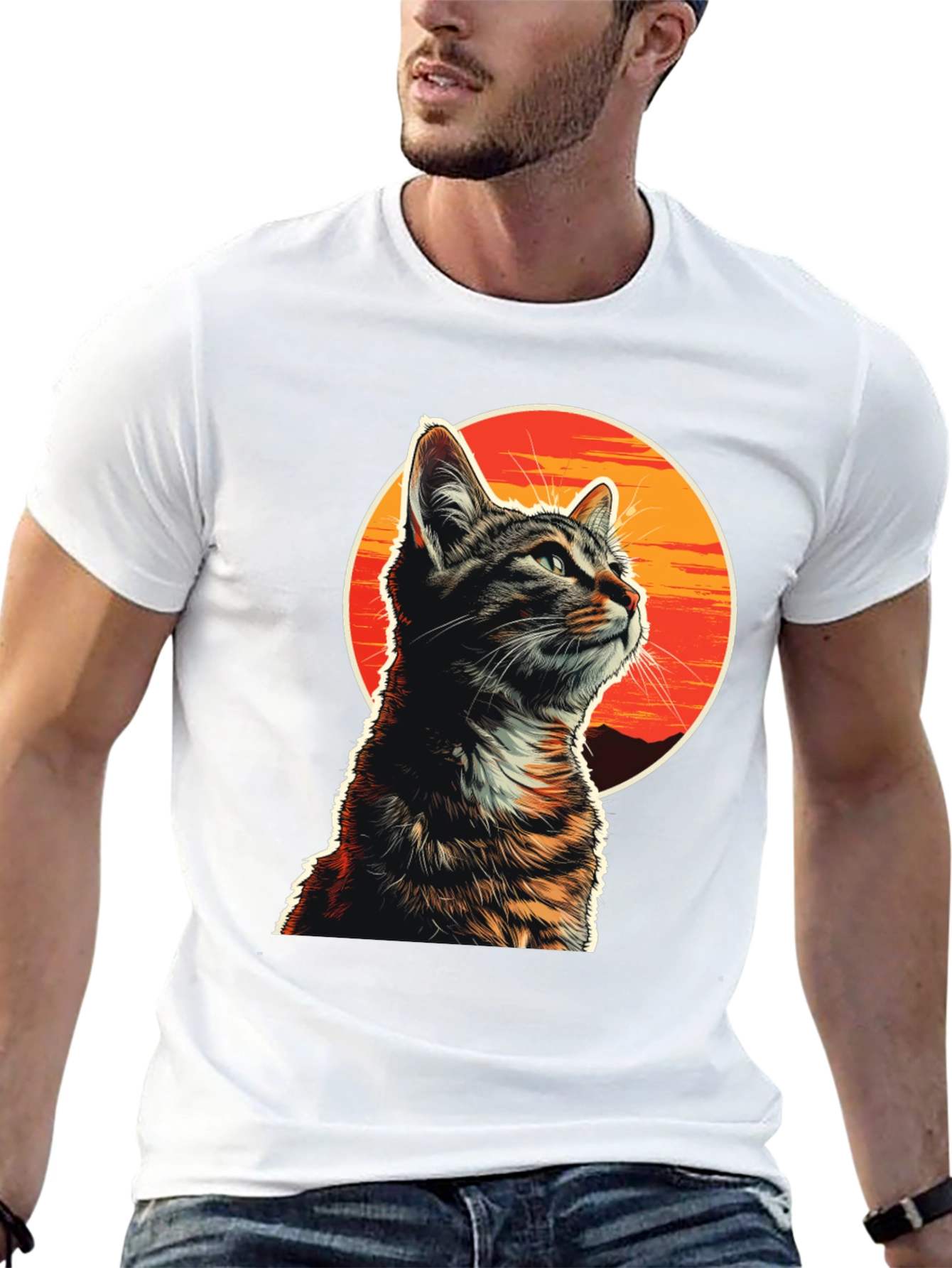 Black Sunset Cat Graphic T-Shirt - Unique Design view 13