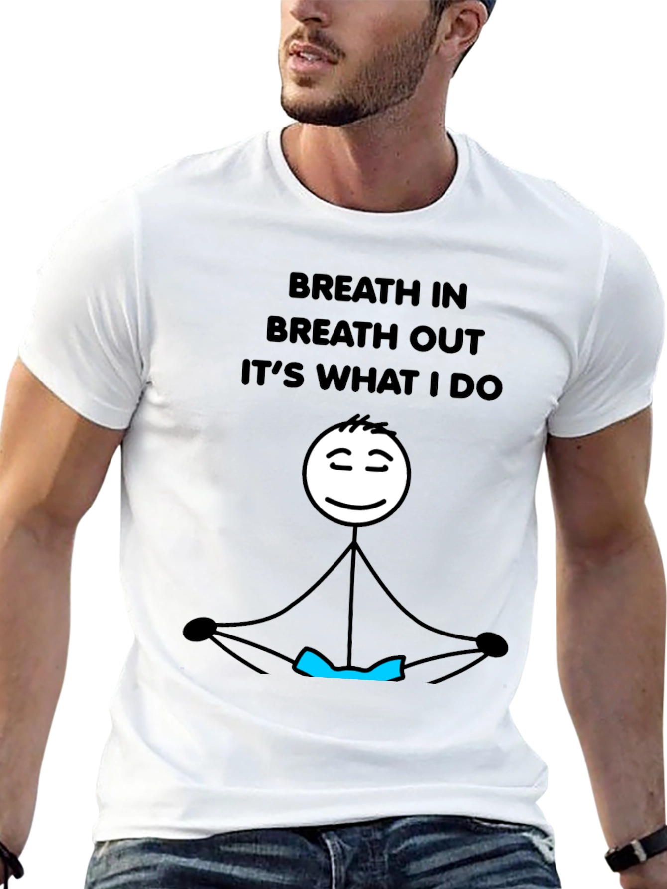 Black Breathe In Breathe Out Funny Yoga Meditation Stick Figure T-Shirt view 13